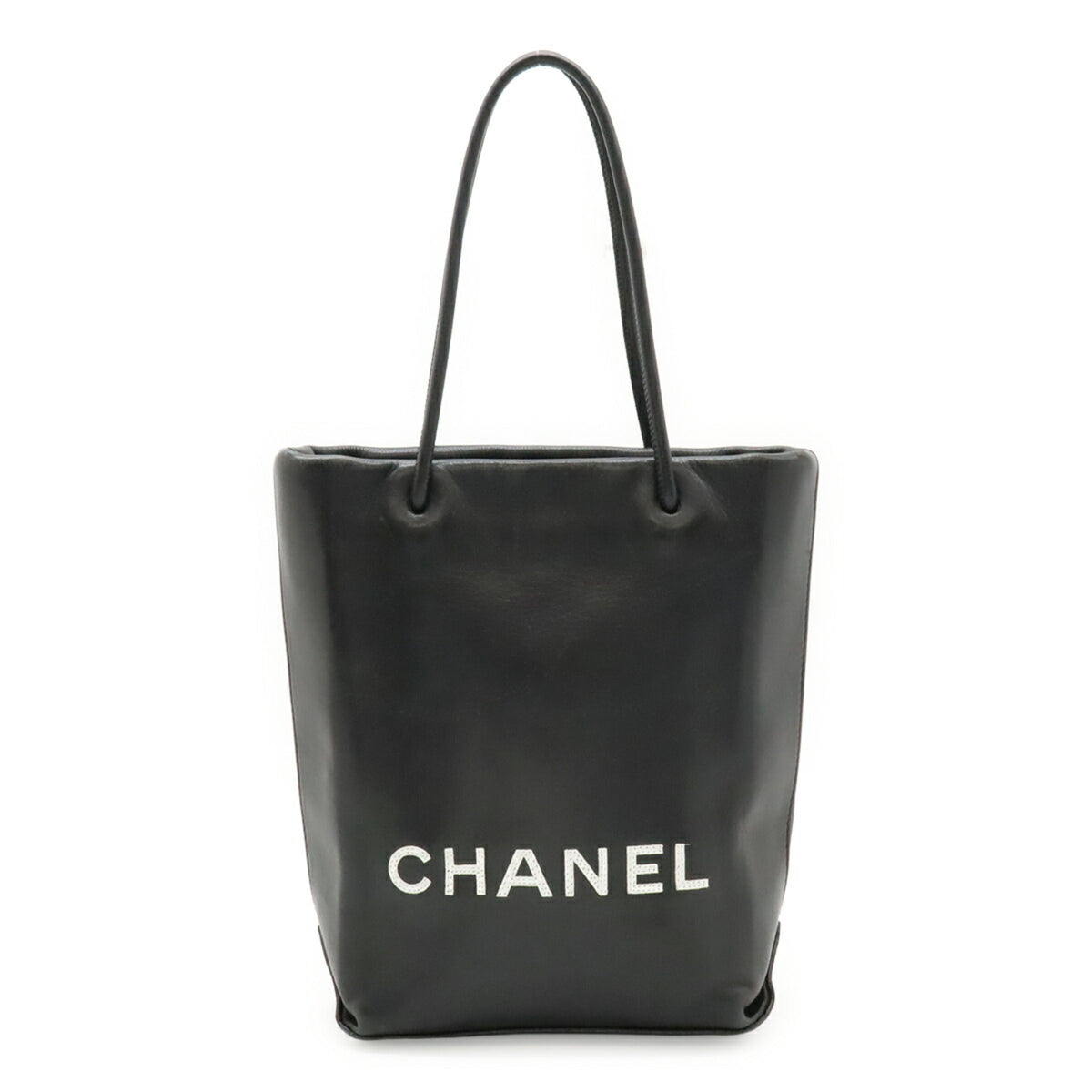 Chanel Black White Leather Handbag Tote Bag (Pre-Owned)