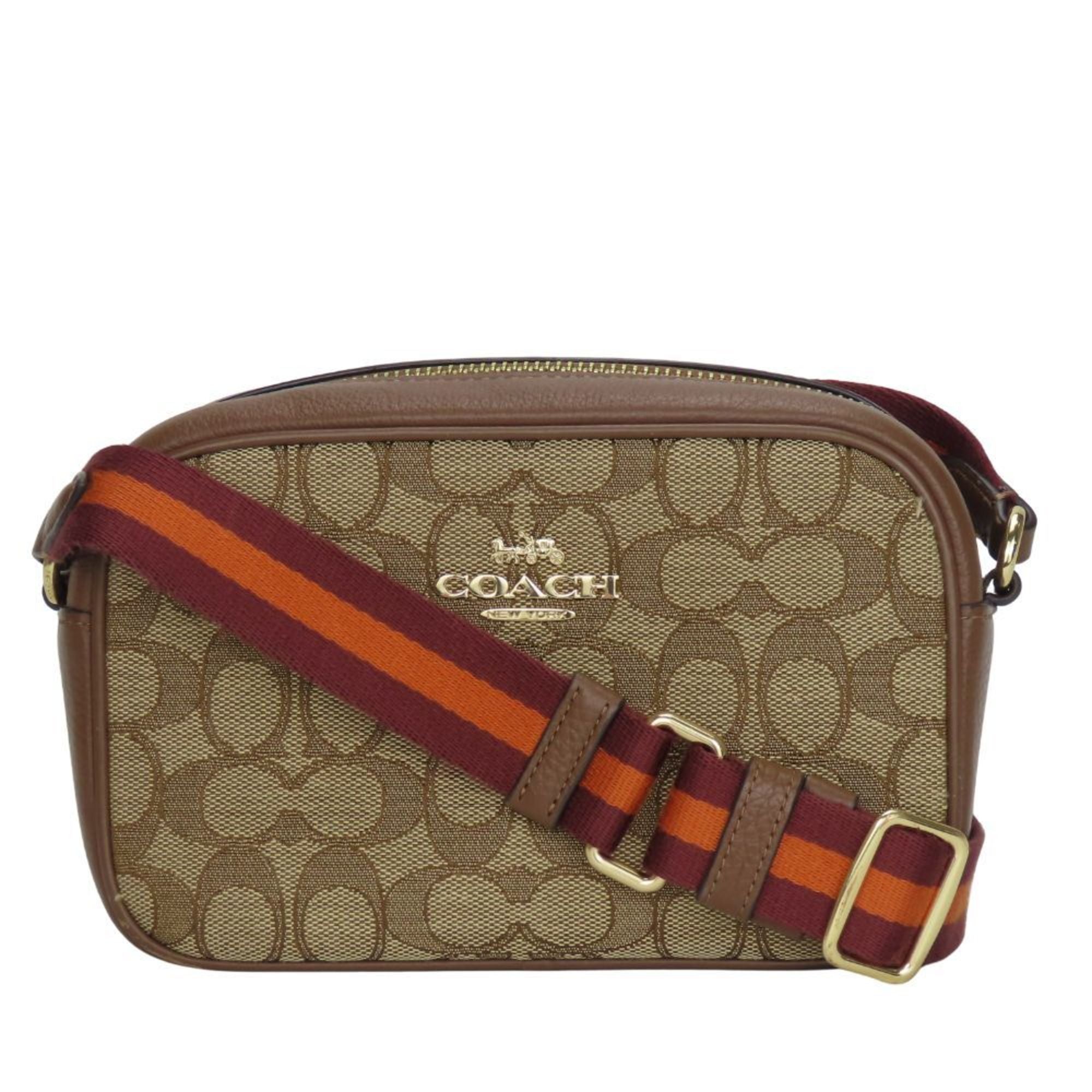 Coach Bordeaux Brown Canvas Leather Pochette Shoulder Bag (Pre-Owned)