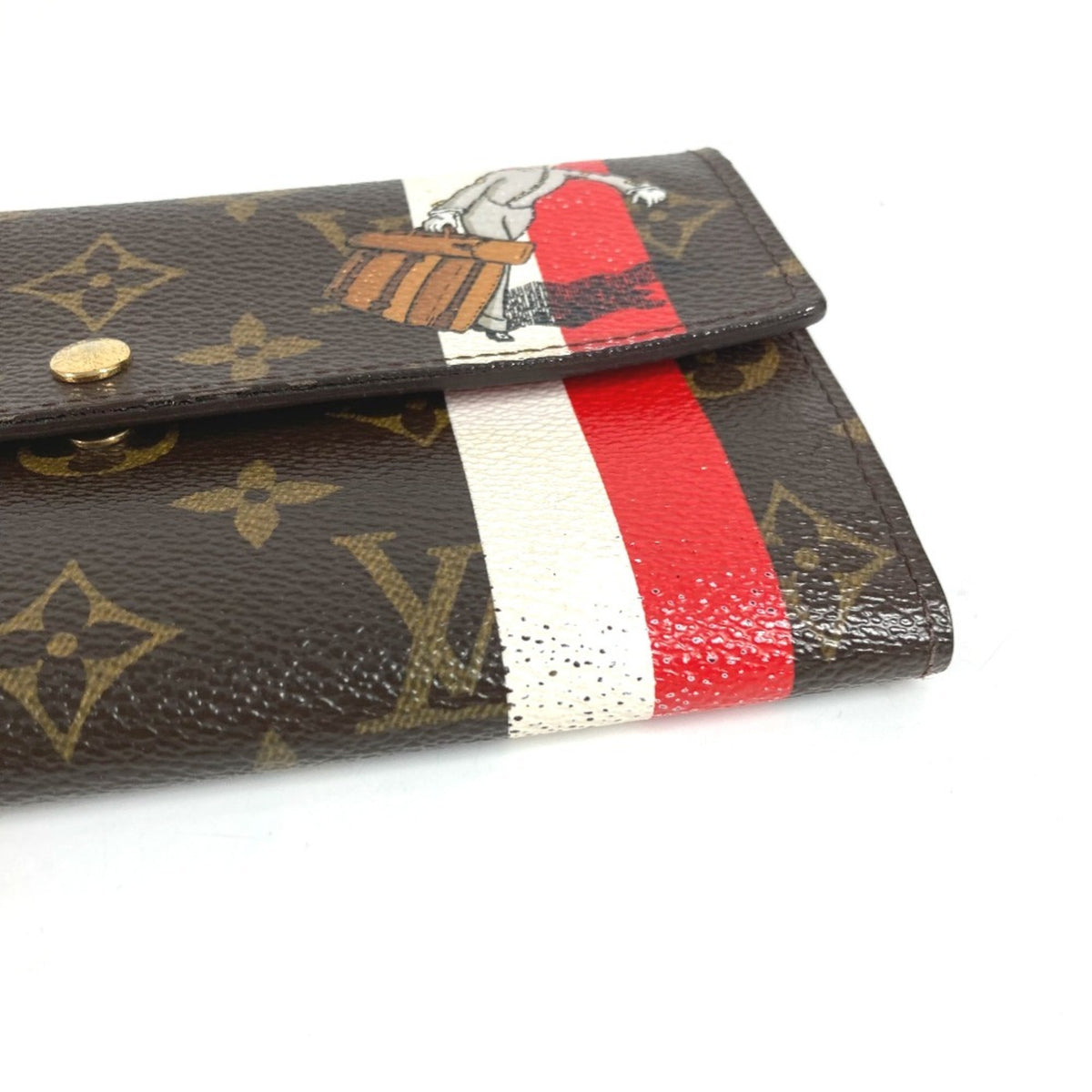 Louis Vuitton Brown Red Color Canvas Monogram Long Wallet (Tri-Fold) (Pre-Owned)