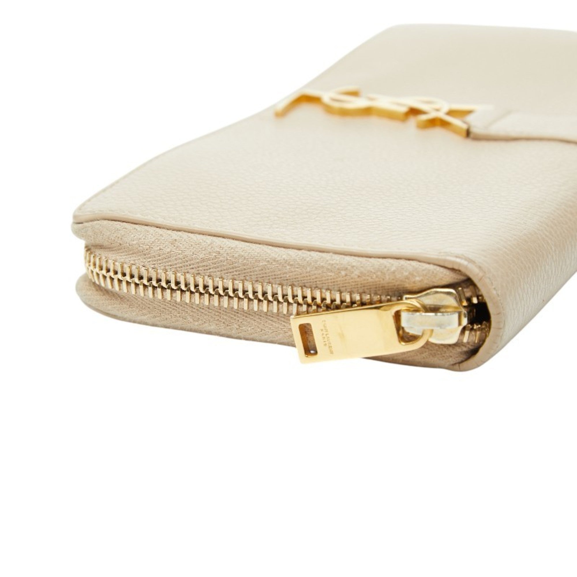 Saint Laurent Beige Leather Long Wallet (Bi-Fold) (Pre-Owned)