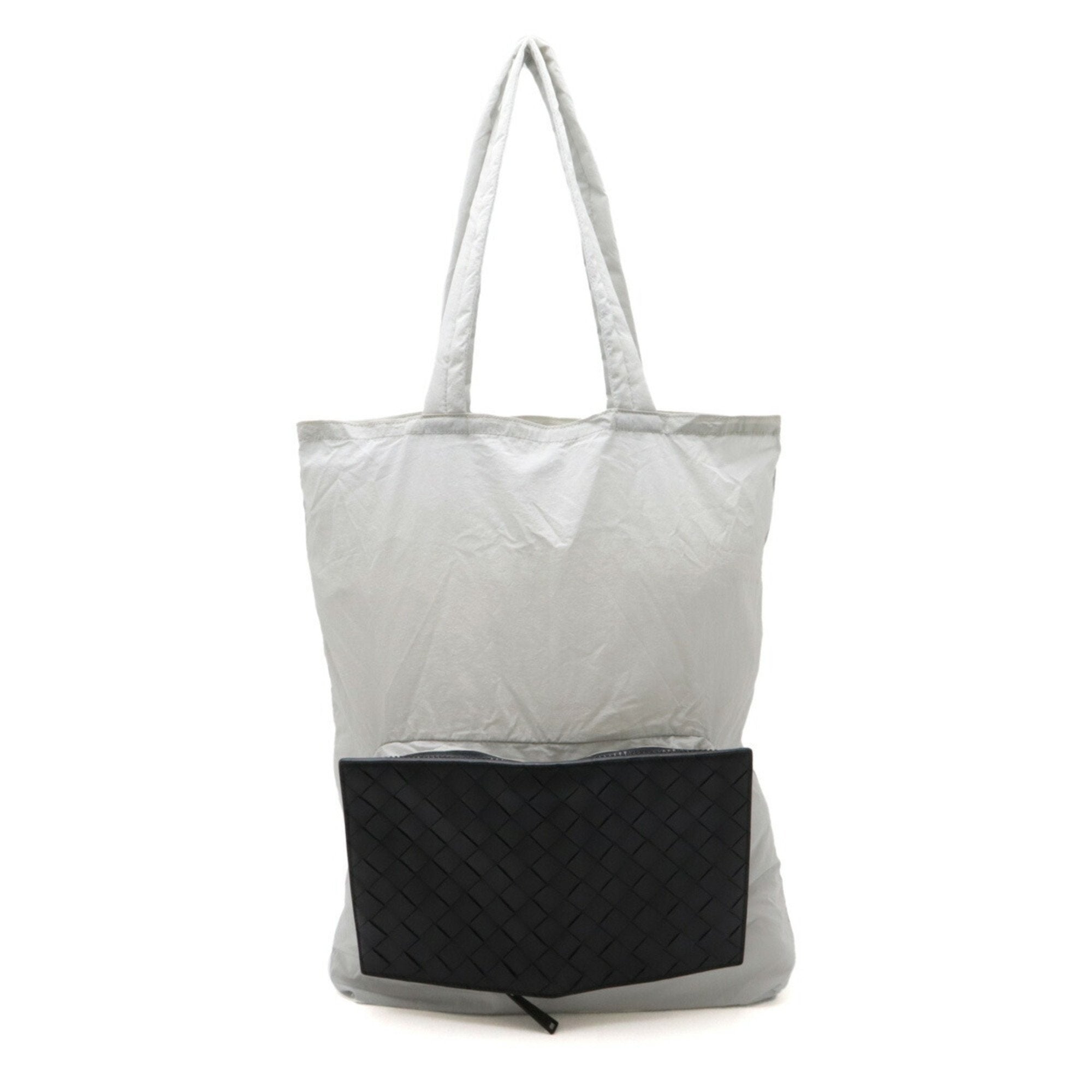 Bottega Veneta Intrecciato Black Light Gray Leather Nylon Eco-Bag Tote Bag (Pre-Owned)
