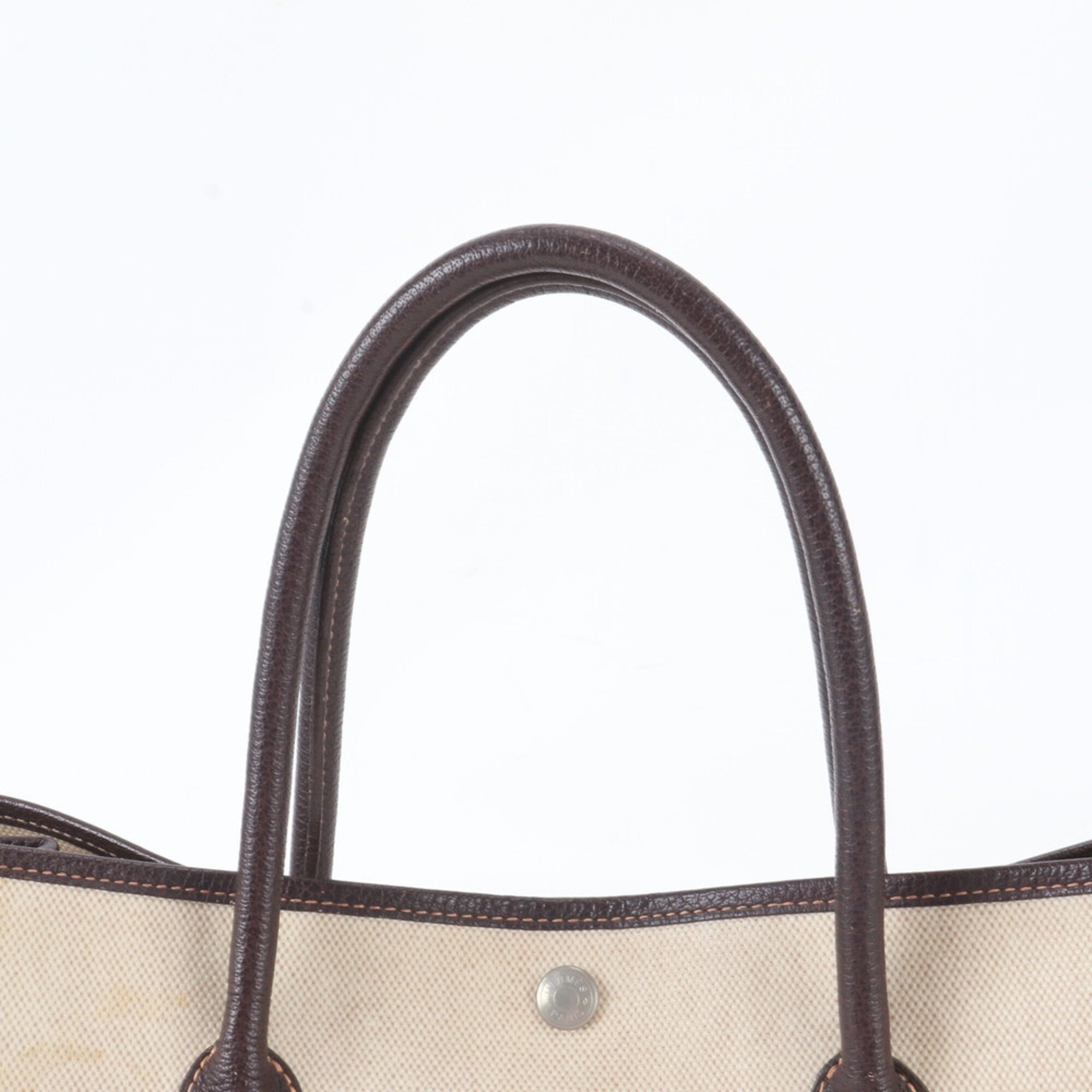 Hermes Beige Brown Leather Canvas Shoulder Bag Tote Bag (Pre-Owned)