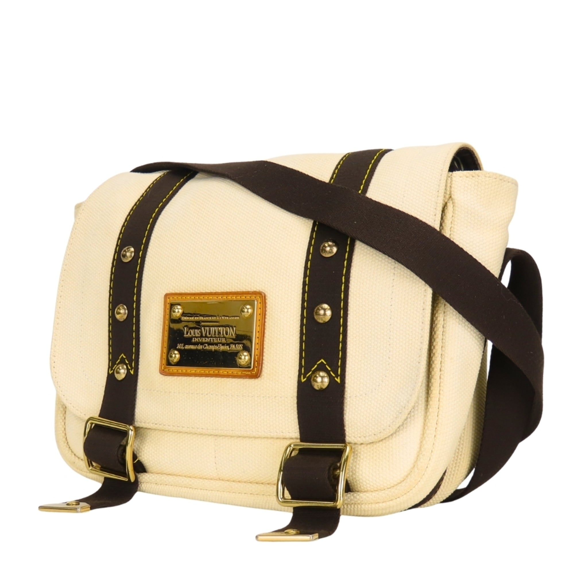 Louis Vuitton Brown Ecru Ivory Canvas Shoulder Bag (Pre-Owned)