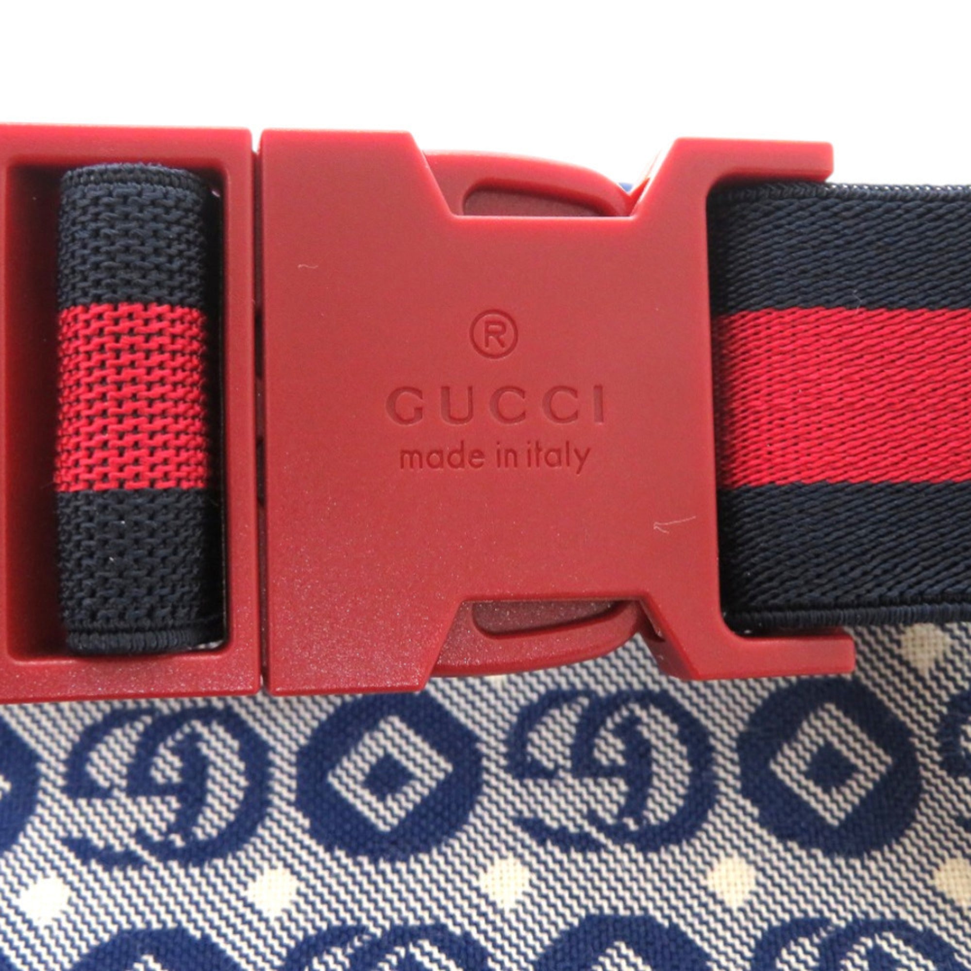 Gucci Blue Navy Red Color Canvas Leather Fanny Pack Pouch (Pre-Owned)