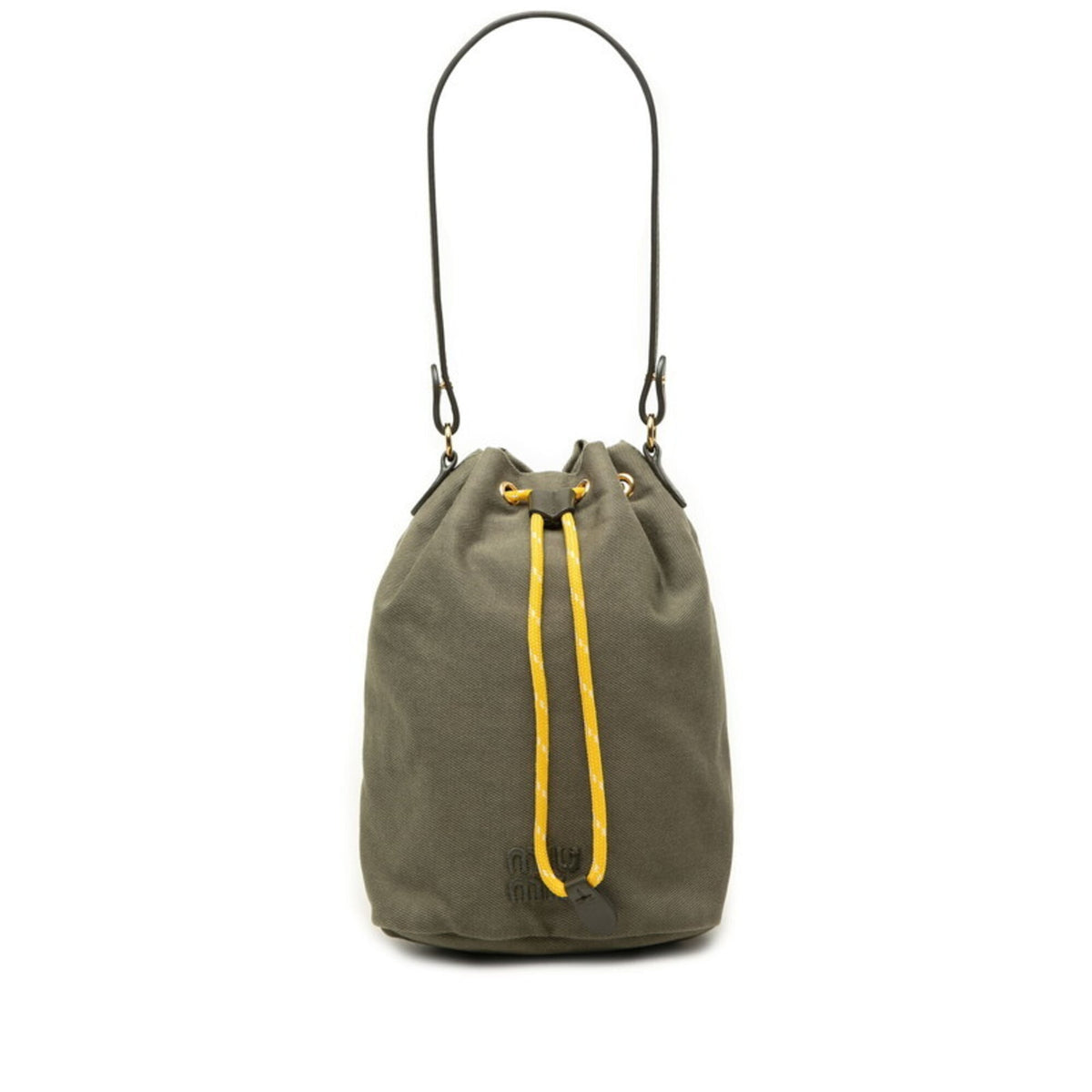 Miu Miu Green Khaki Yellow Canvas Leather Handbag Shoulder Bag (Pre-Owned)