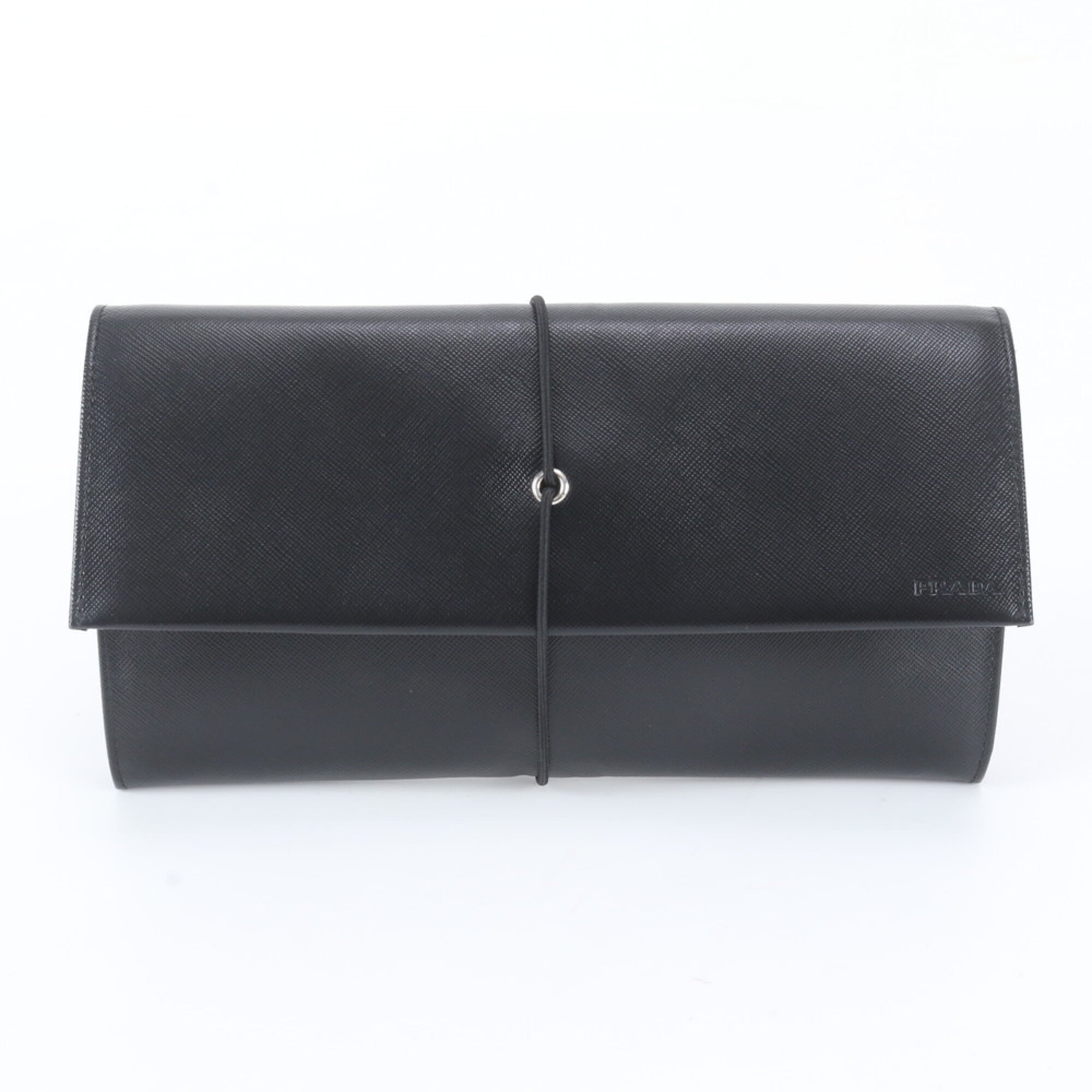 Prada Black Leather Clutch Bag Handbag Pouch (Pre-Owned)