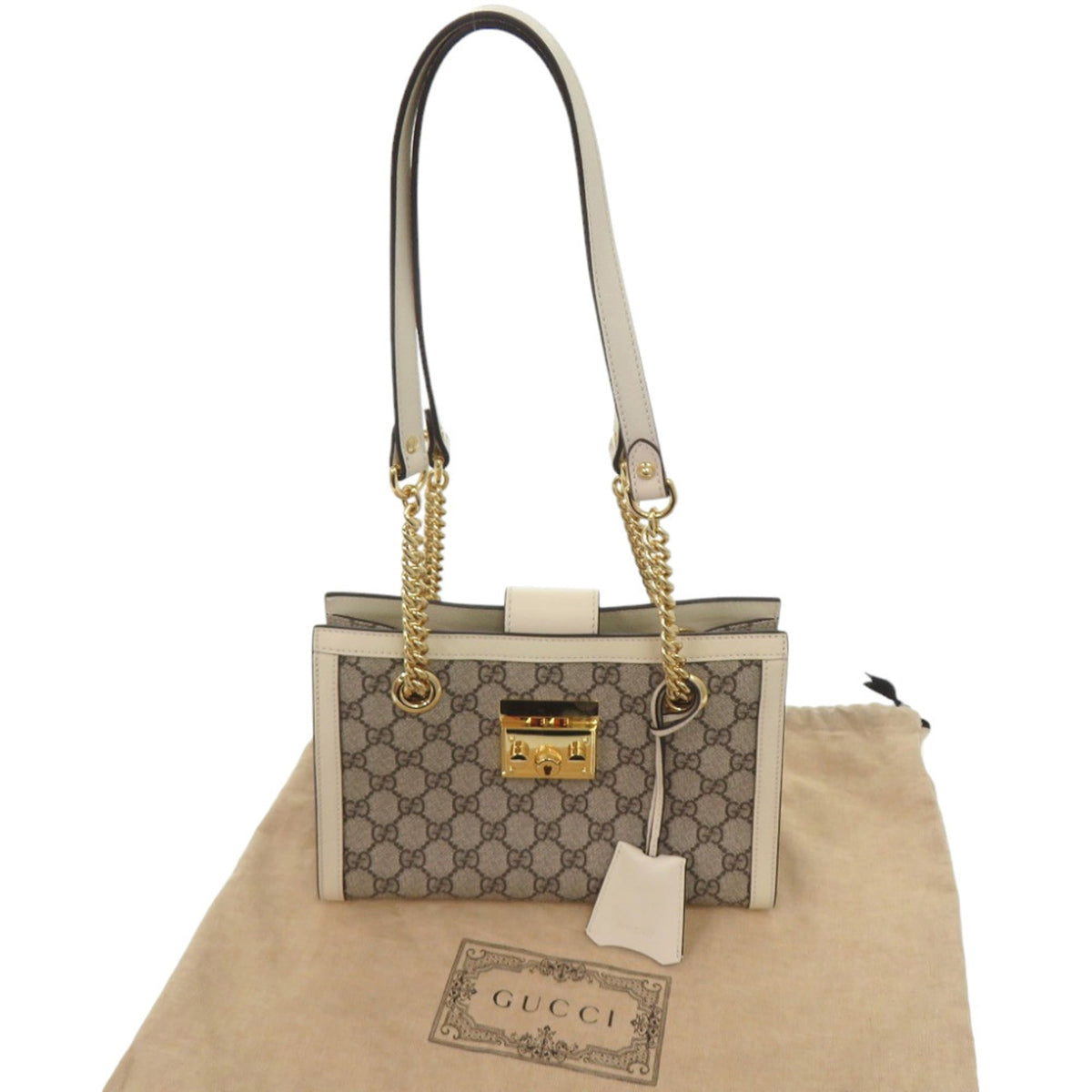 Gucci Beige White Gg Supreme Leather Tote Bag (Pre-Owned)