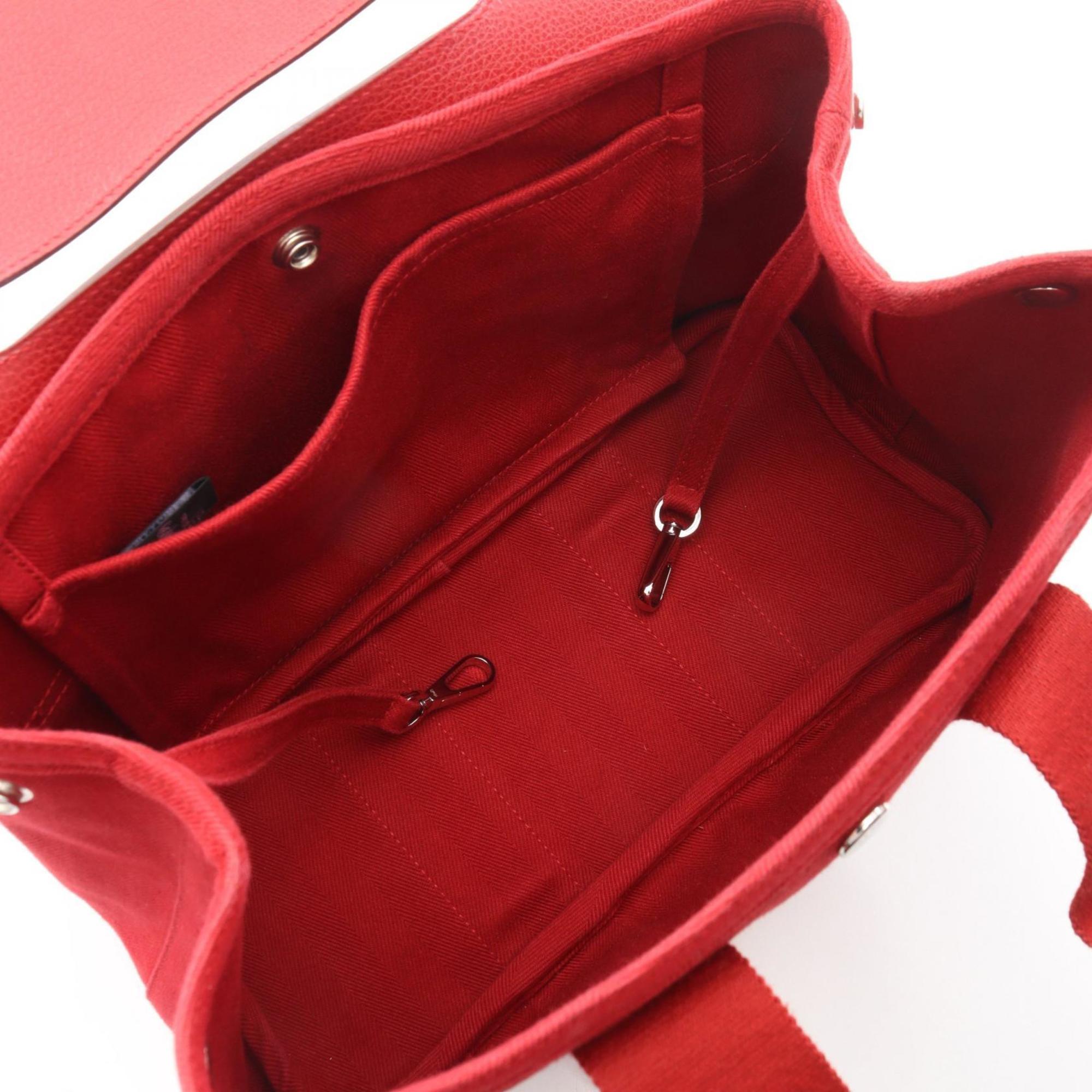 Hermes Red Color Toile Chevron Canvas Leather Vache Liegee Leather Handbag Pouch (Pre-Owned)