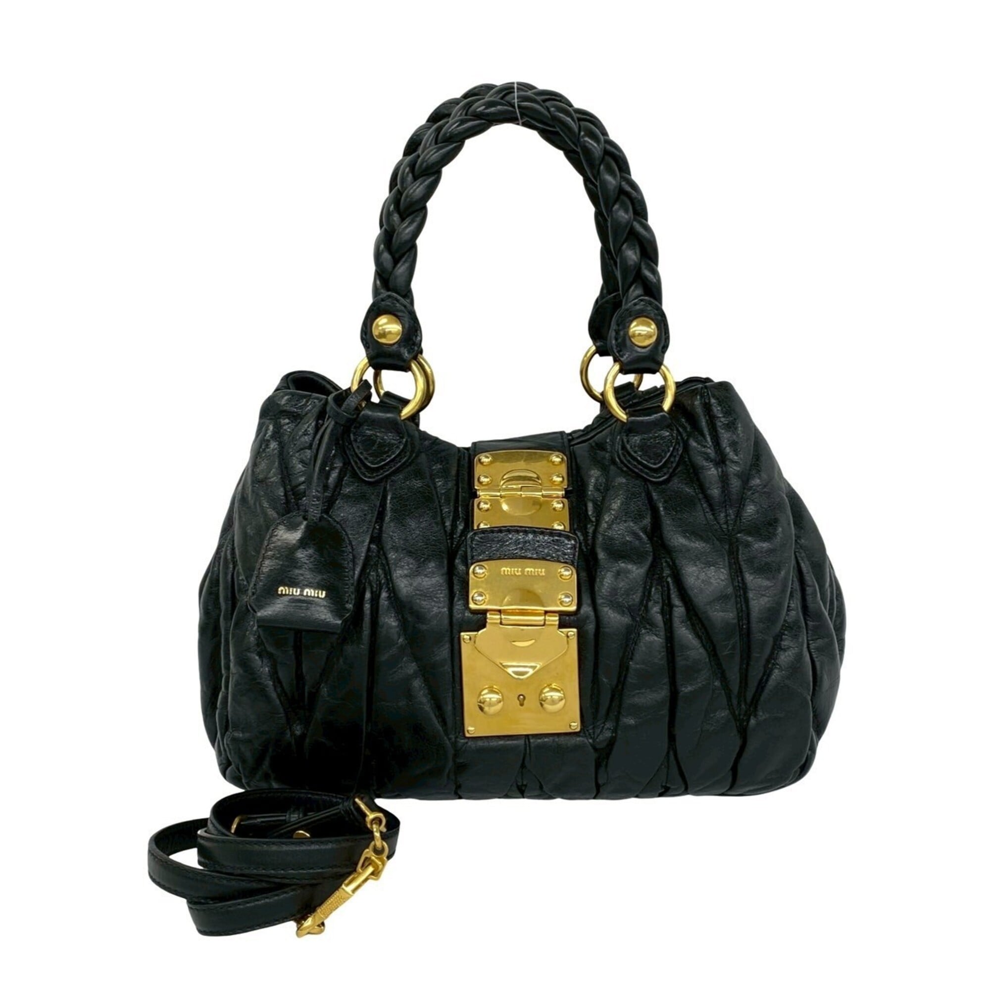 Miu Miu Black Leather Handbag Shoulder Bag Tote Bag (Pre-Owned)