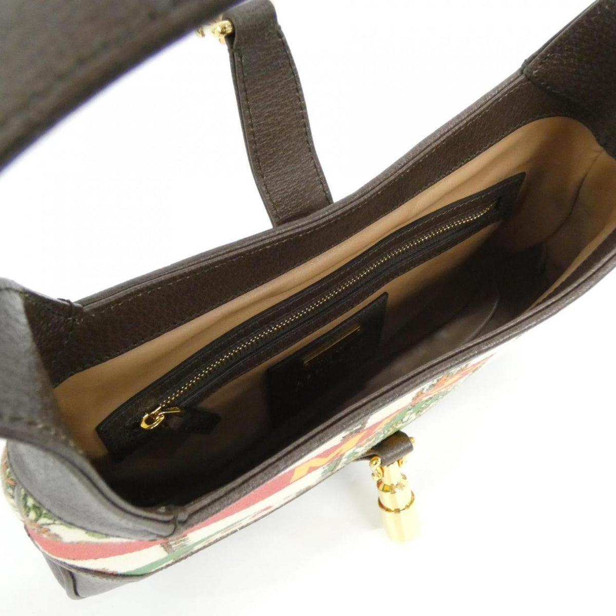 Gucci Brown Ivory Canvas Leather Shoulder Bag (Pre-Owned)