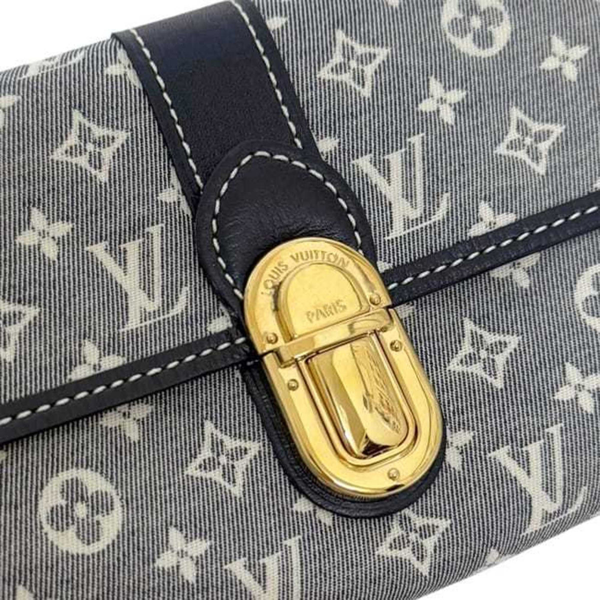 Louis Vuitton Gray Navy Canvas Leather Long Wallet (Bi-Fold) (Pre-Owned)