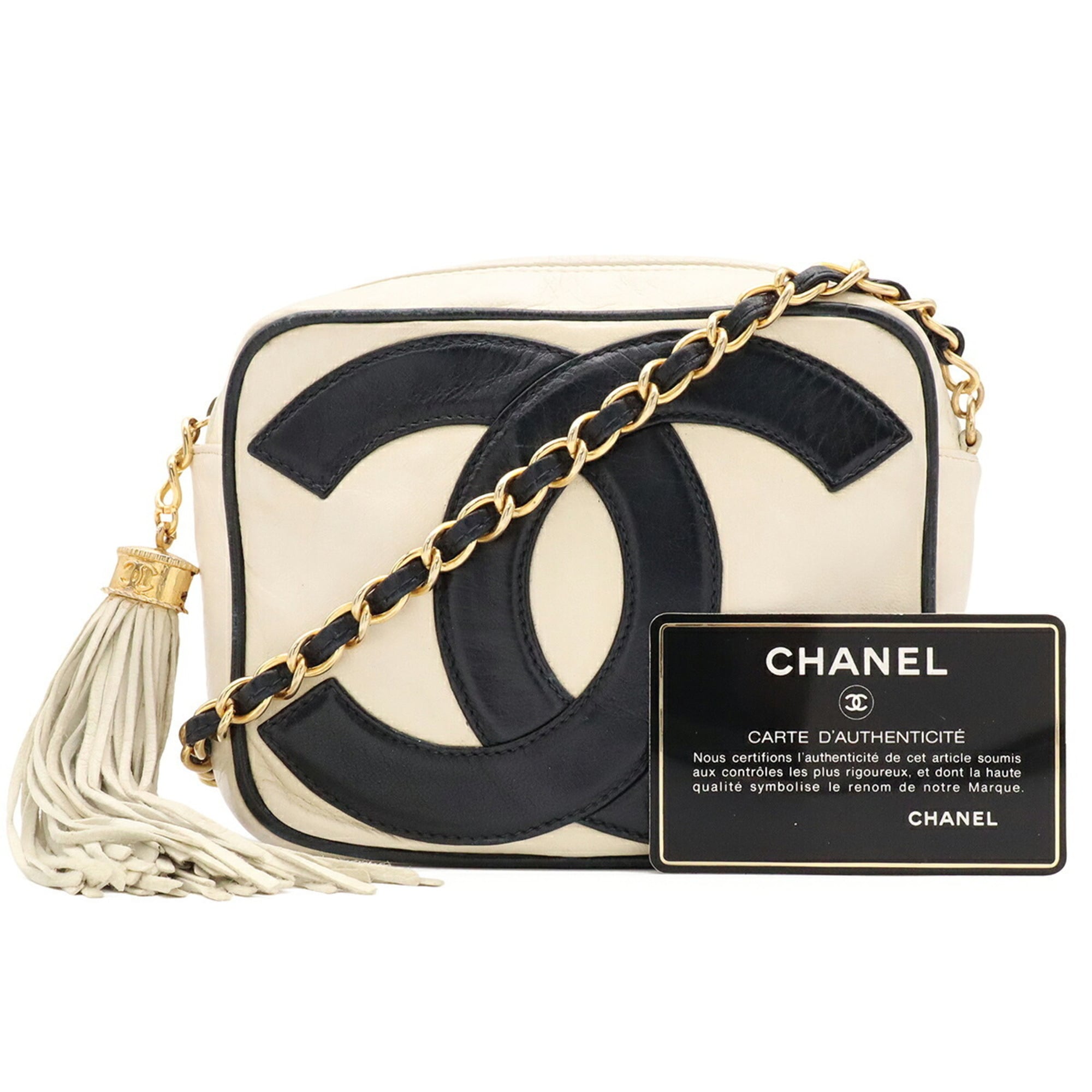 Chanel Black Ivory Leather Pochette Shoulder Bag (Pre-Owned)