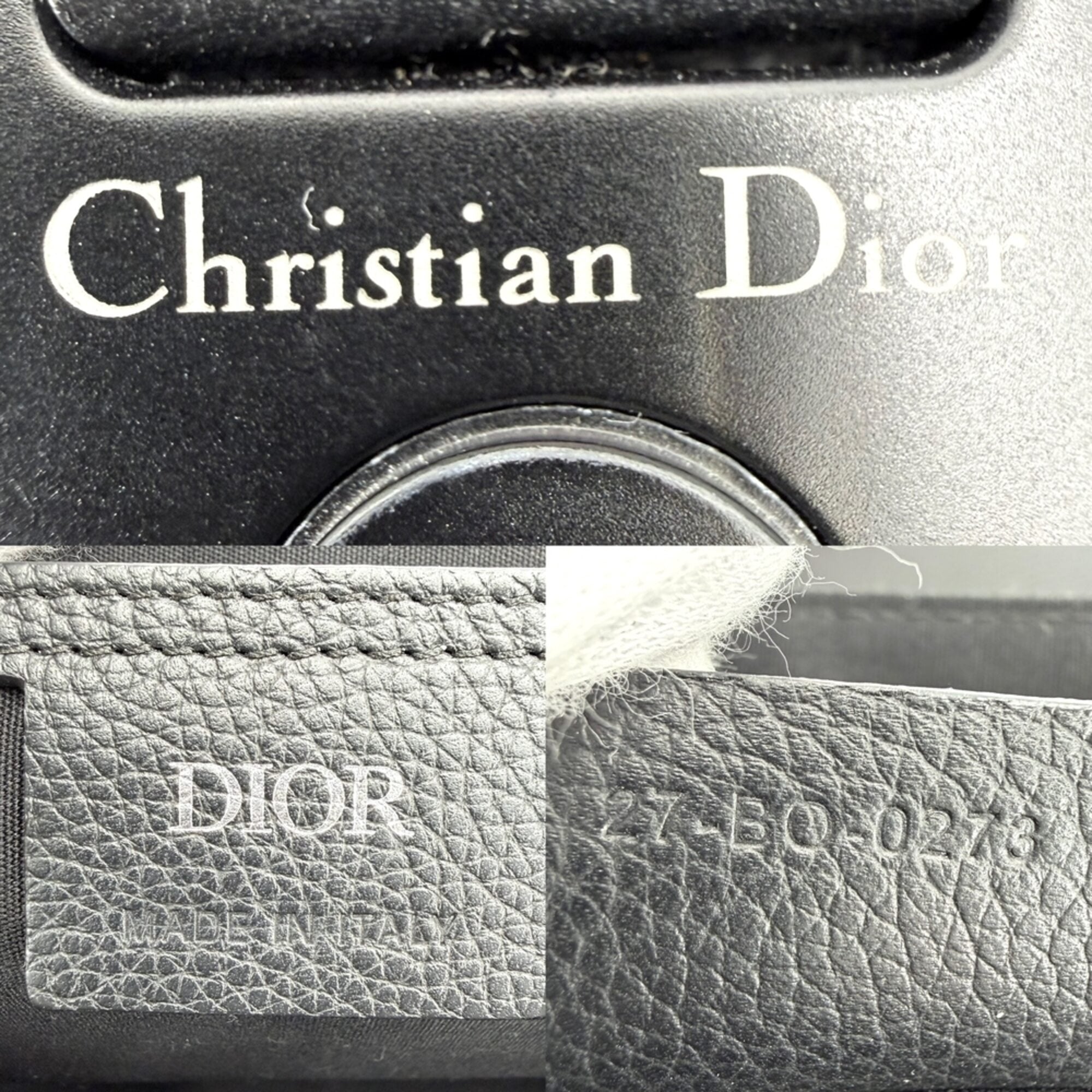 Christian Dior Beige Black Leather Canvas Shoulder Bag (Pre-Owned)