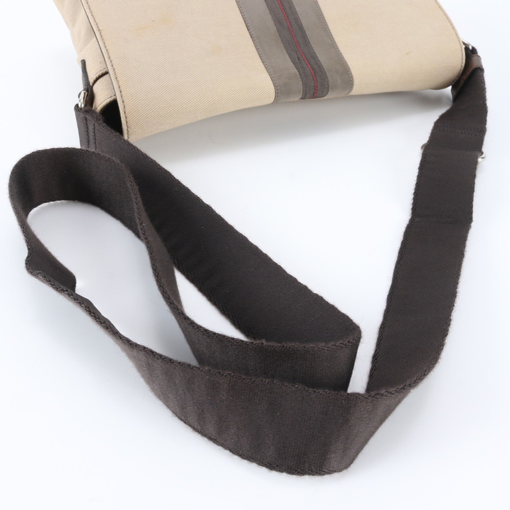 Salvatore Ferragamo Beige Brown Leather Canvas Messenger Bag Shoulder Bag (Pre-Owned)
