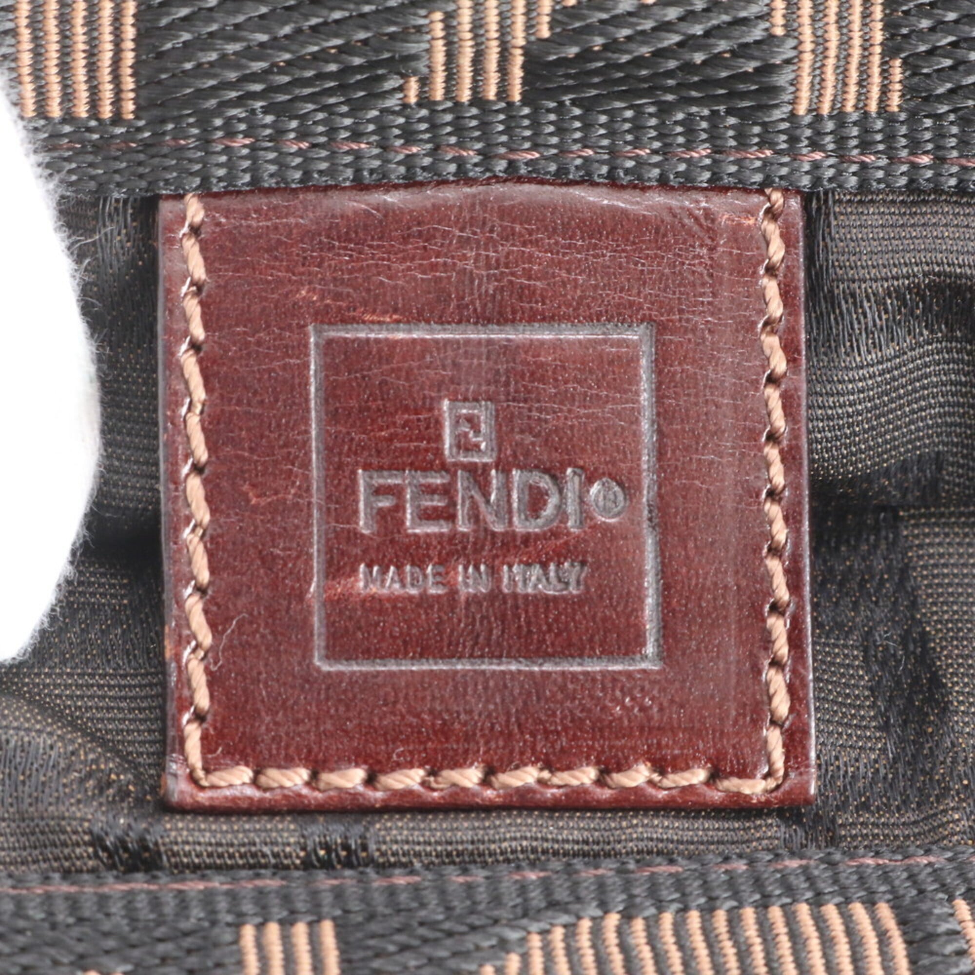 Fendi Zucca Green Khaki Leather Nylon Handbag Tote Bag (Pre-Owned)