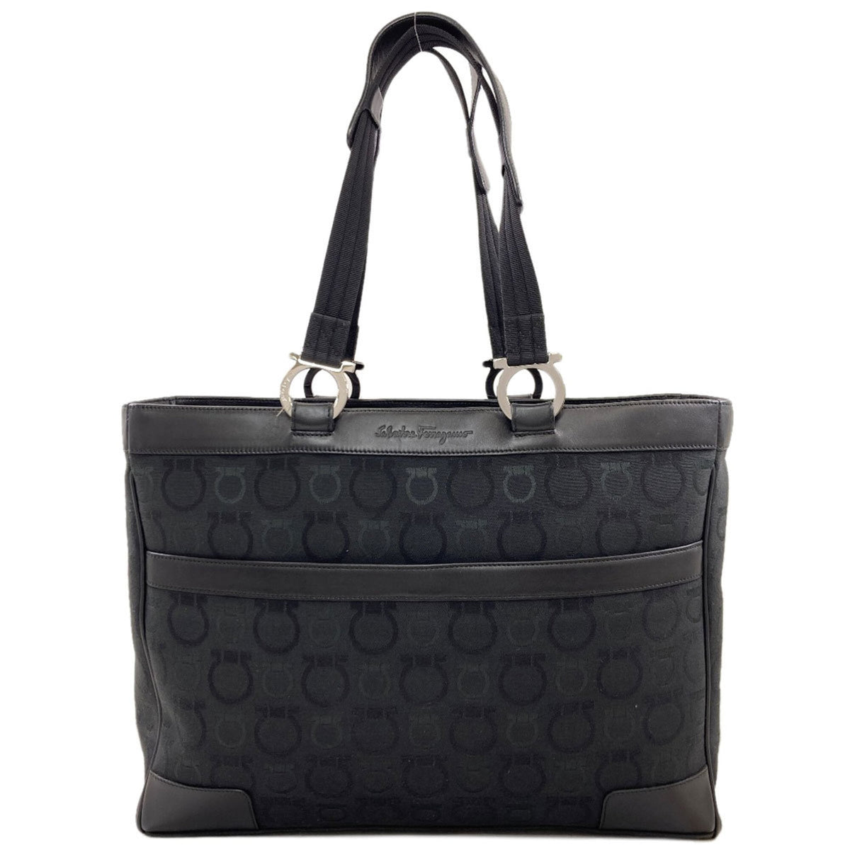 Salvatore Ferragamo Gancini Black Canvas Tote Bag (Pre-Owned)