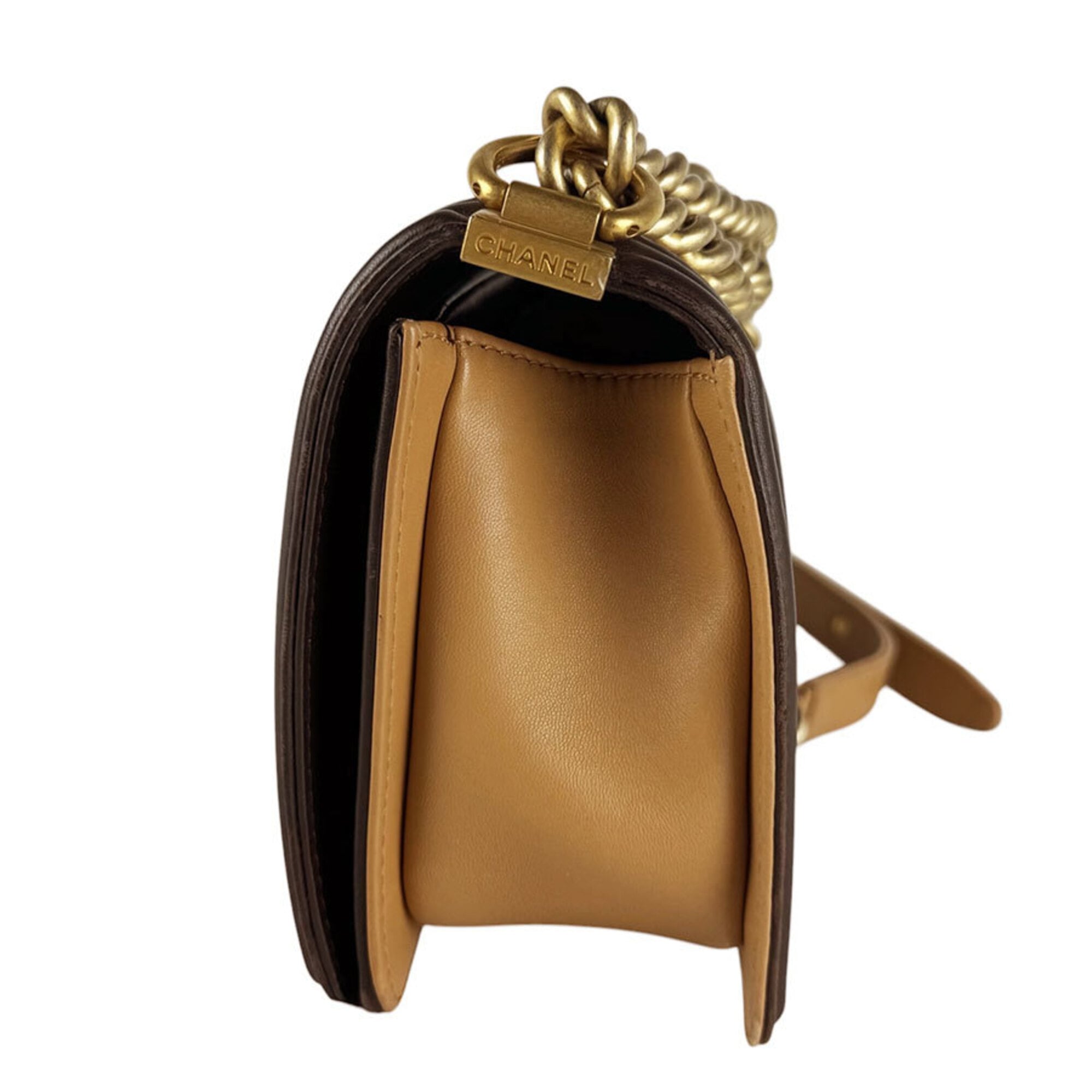 Chanel Beige Brown Leather Shoulder Bag (Pre-Owned)