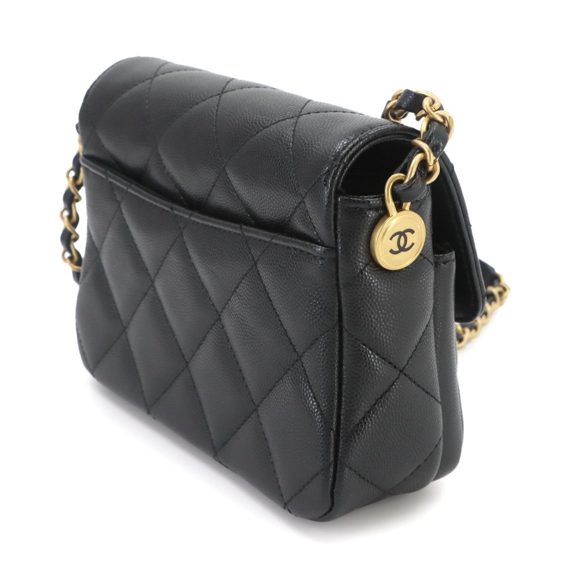 Chanel Matelasse Black Grained Calfskin Handbag Shoulder Bag (Pre-Owned)