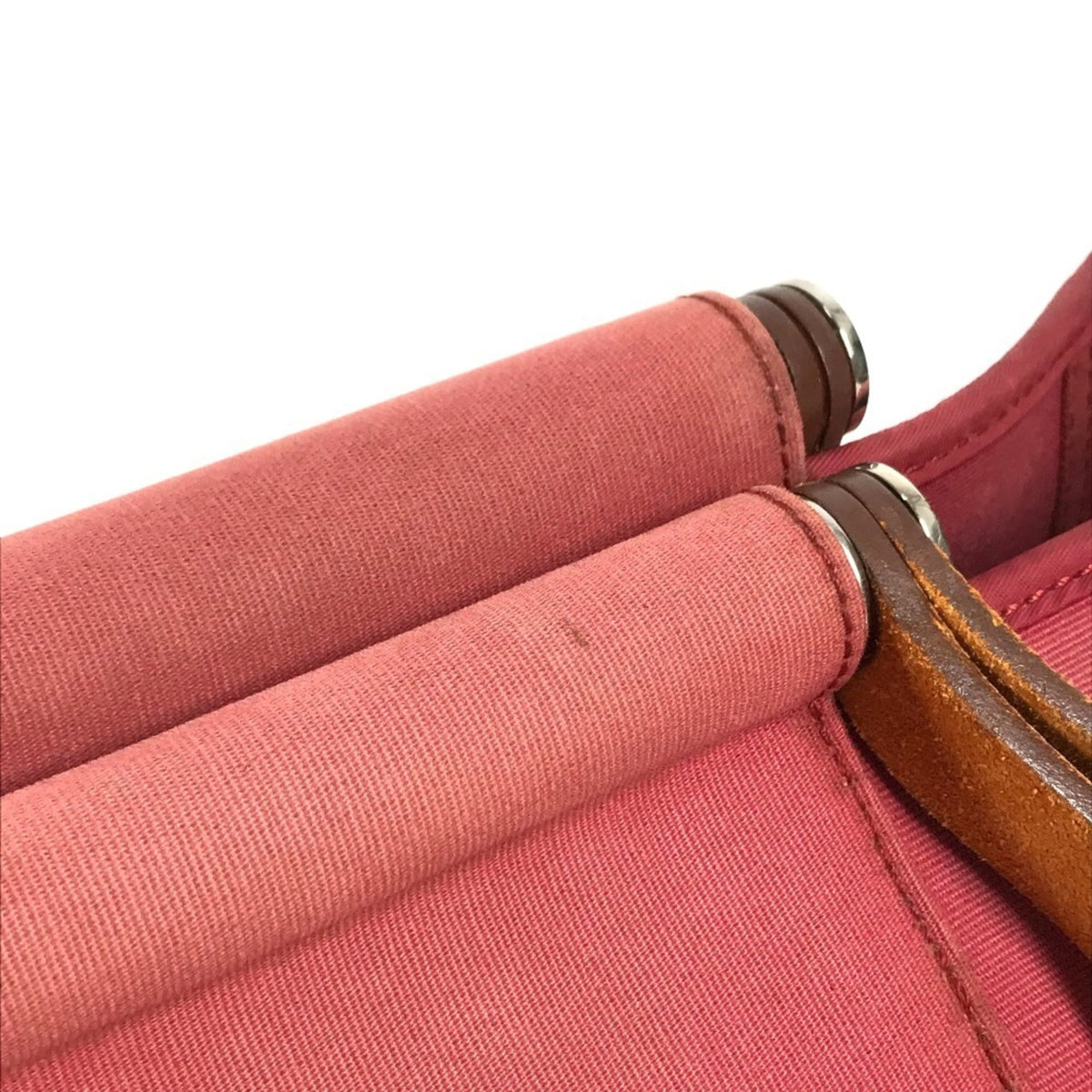 Hermes Brown Red Color Leather Canvas Tote Bag (Pre-Owned)