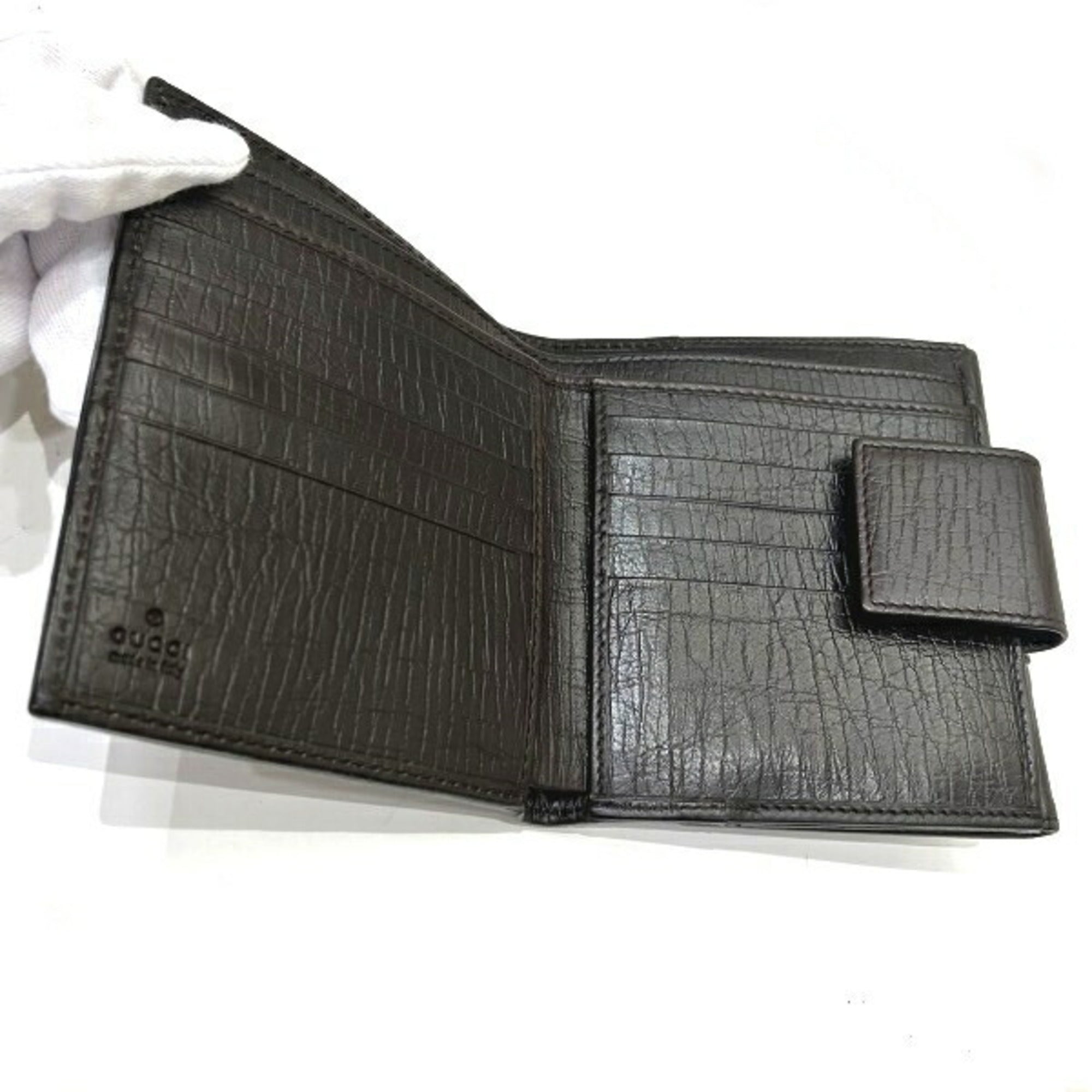 Gucci Brown Leather Canvas Wallet (Tri-Fold) (Pre-Owned)