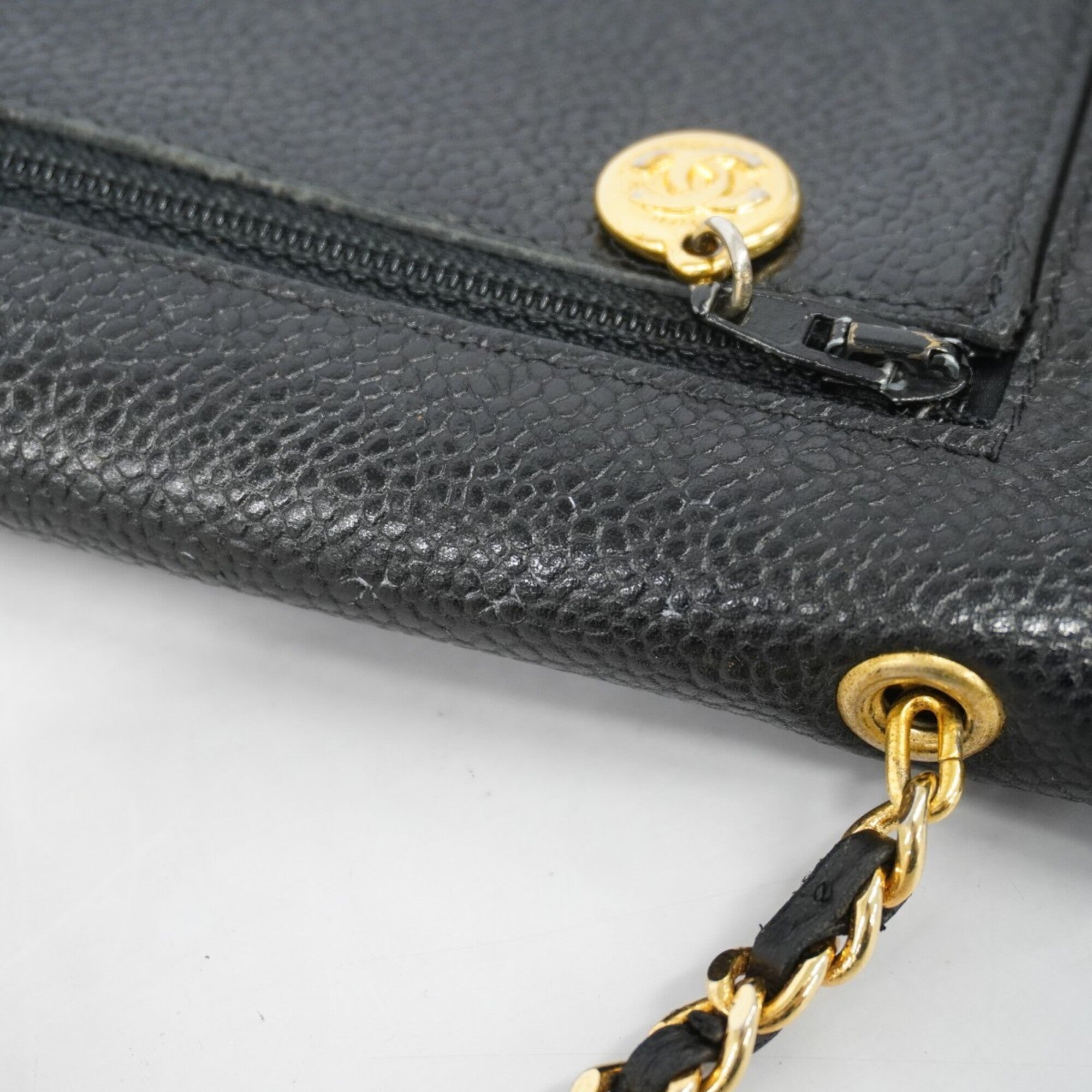Chanel Black Grained Calfskin Chain/Shoulder Wallet (Pre-Owned)