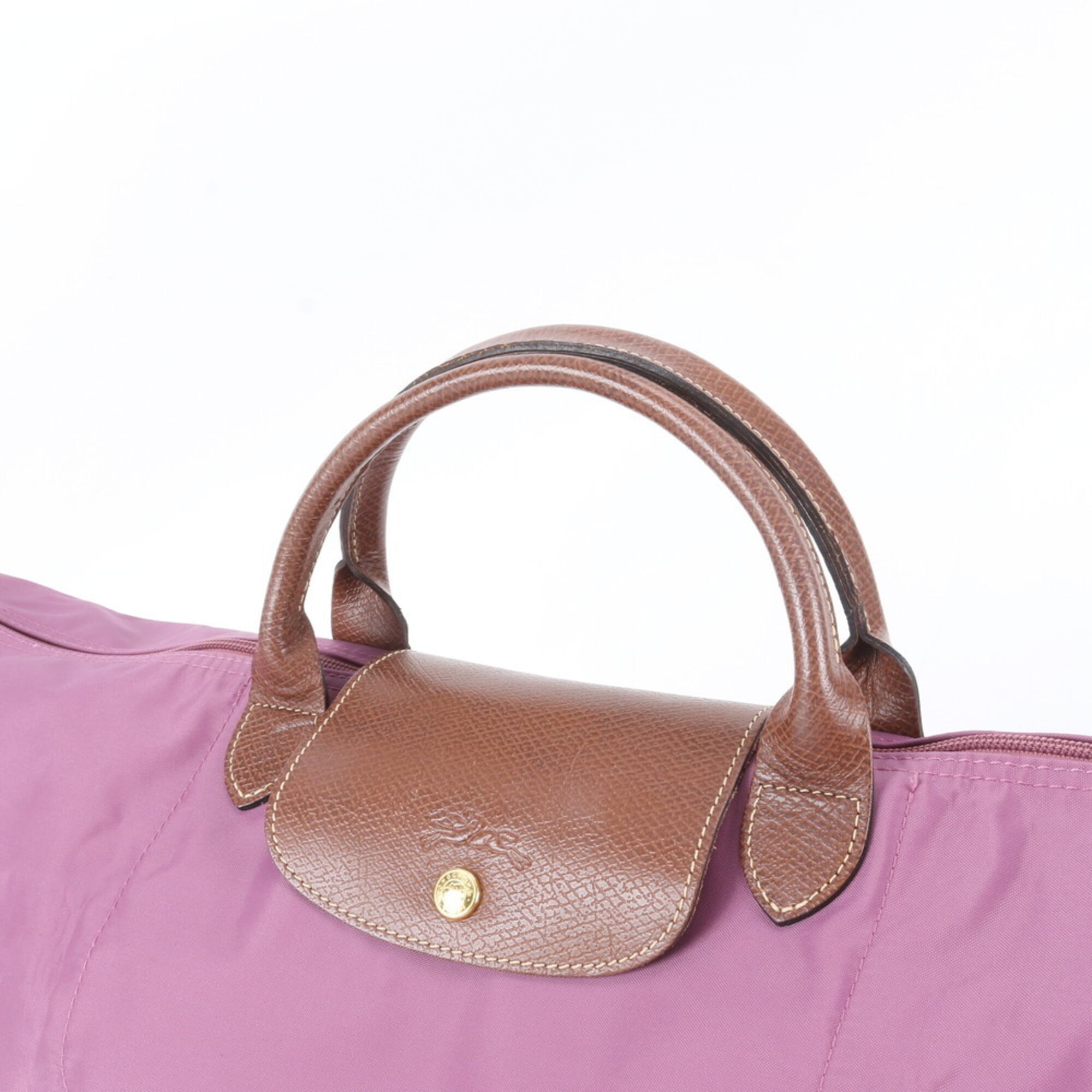 Longchamp Purple Leather Nylon Handbag Shoulder Bag Tote Bag (Pre-Owned)