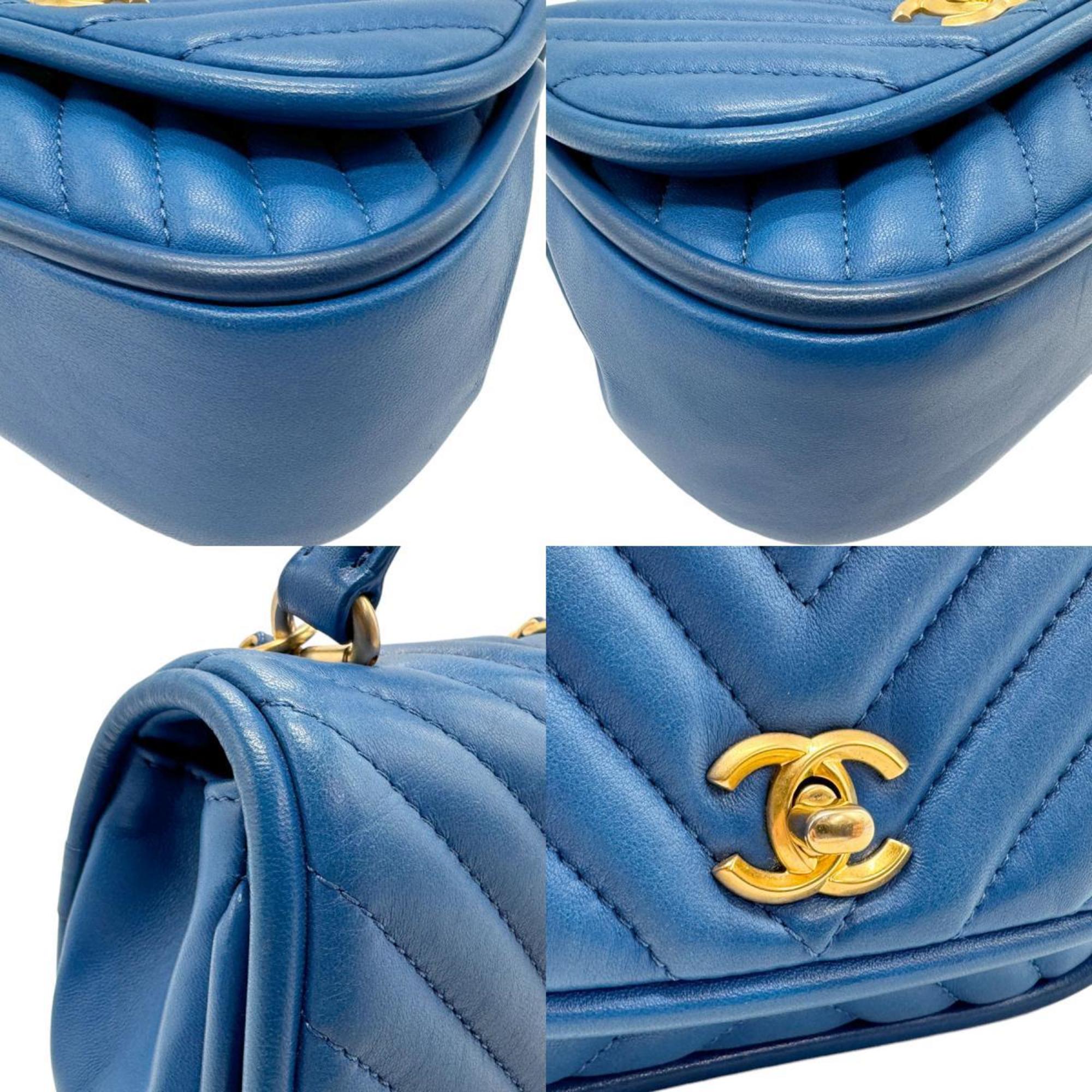 Chanel Blue Leather Handbag Shoulder Bag (Pre-Owned)