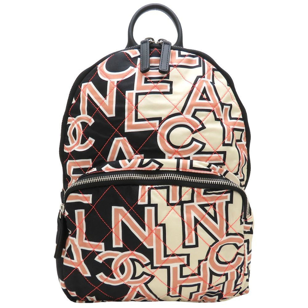Chanel Black Ivory Pink Nylon Leather Backpack (Pre-Owned)