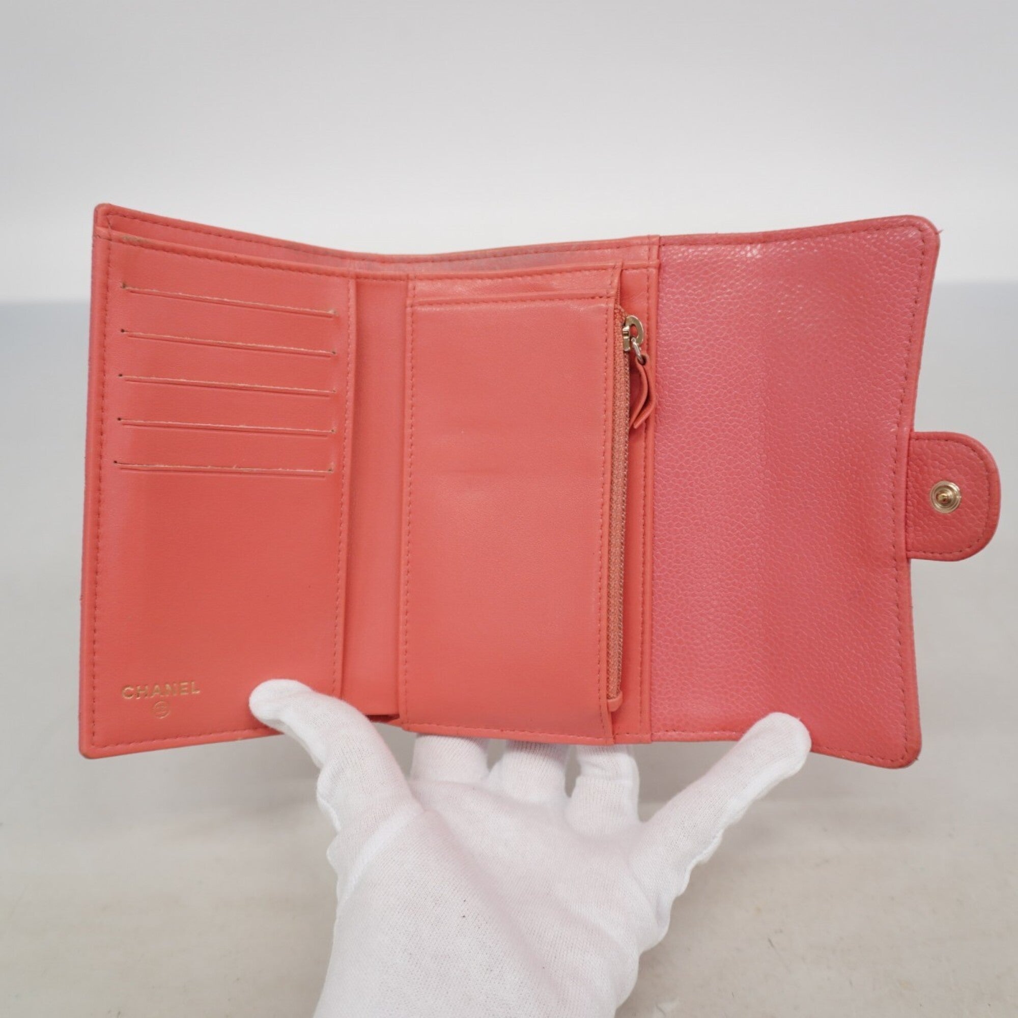 Chanel Pink Grained Calfskin Wallet (Tri-Fold) (Pre-Owned)