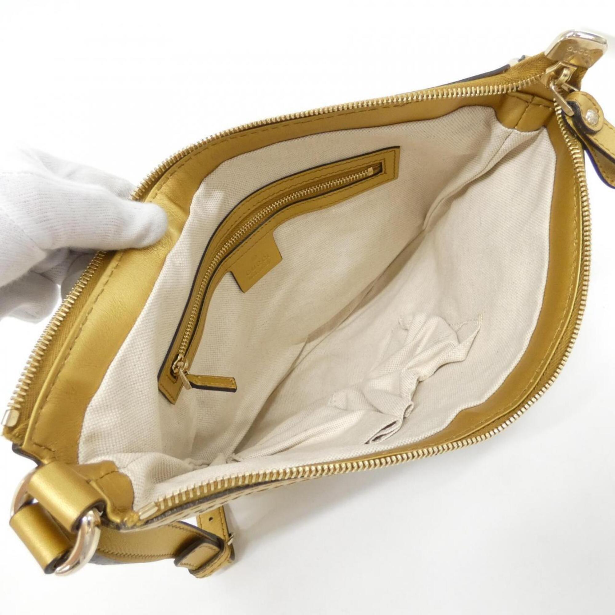 Gucci Gg Canvas Beige Gold Gg Canvas Leather Shoulder Bag (Pre-Owned)