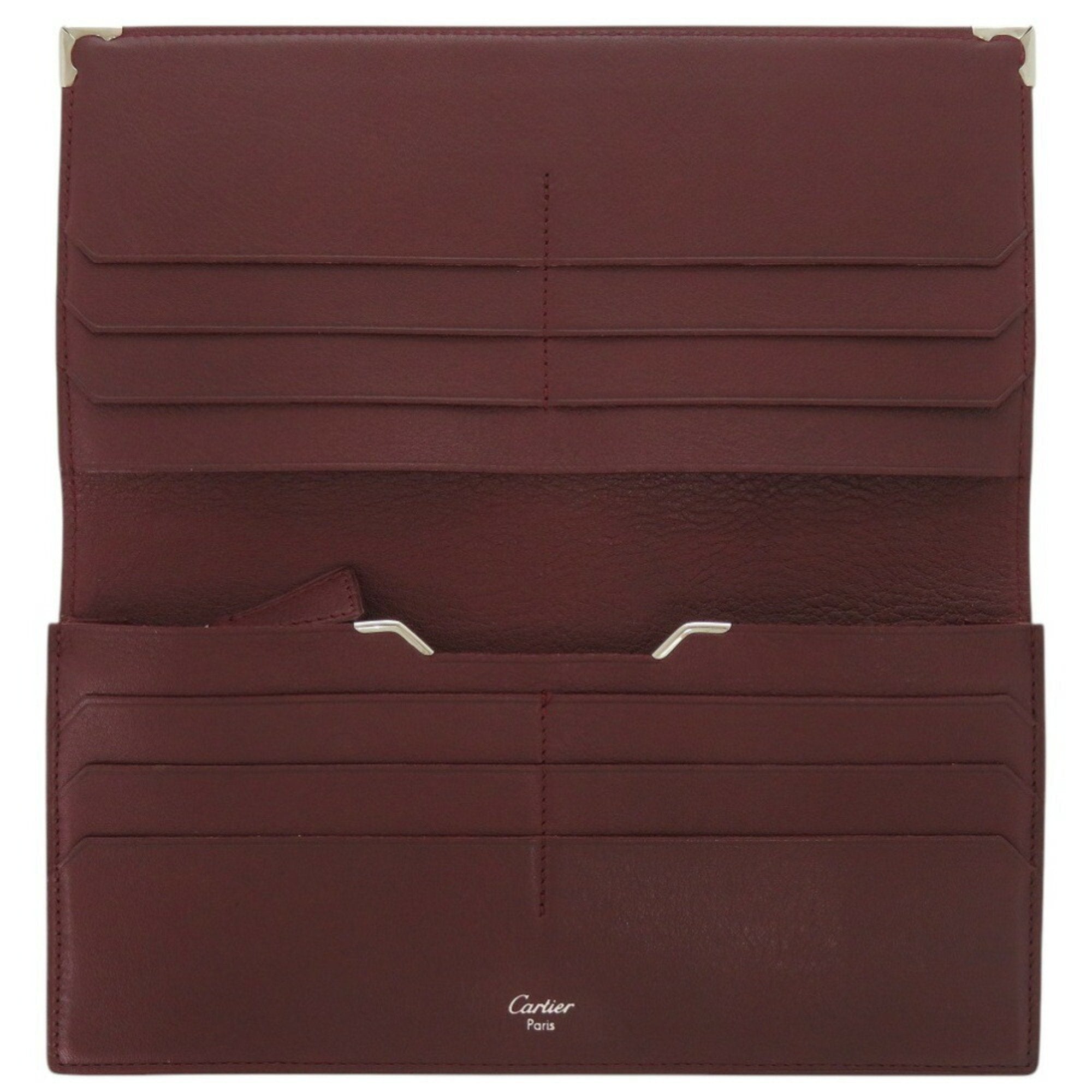 Cartier Bordeaux Red Color Leather Long Wallet (Bi-Fold) (Pre-Owned)
