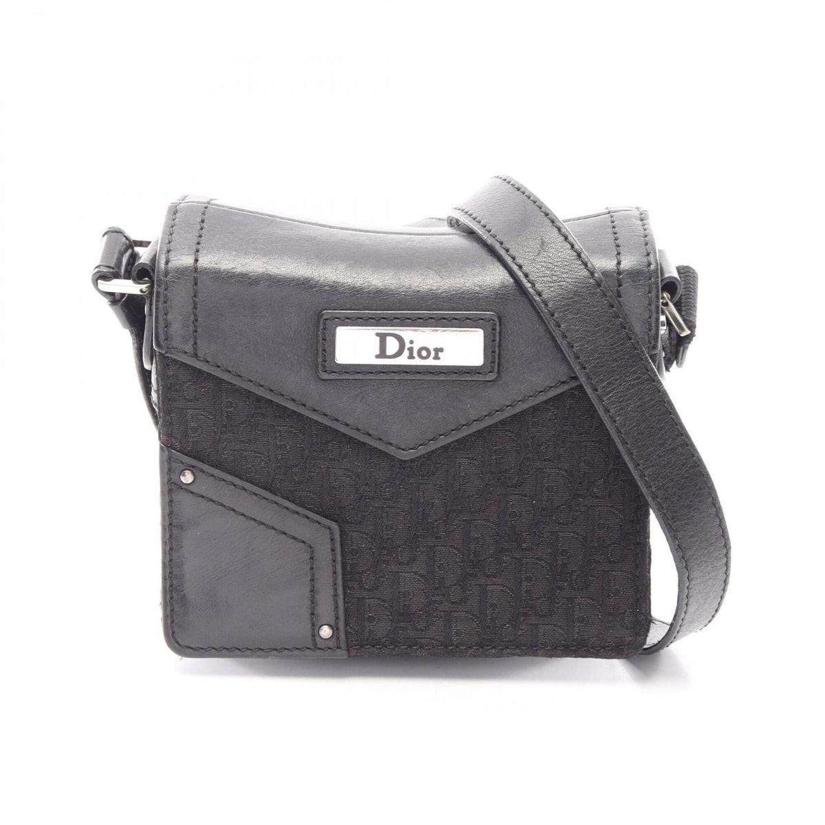 Christian Dior Black Canvas Leather Handbag Shoulder Bag (Pre-Owned)