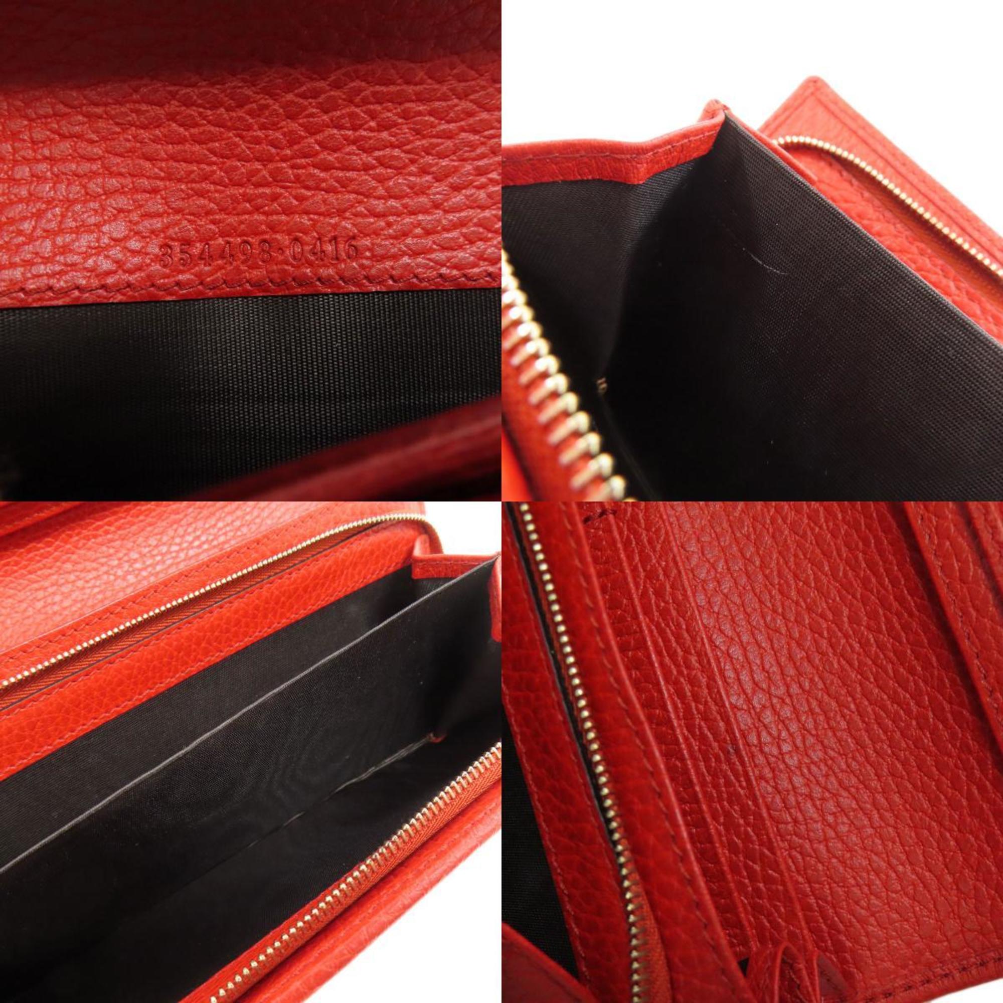 Gucci Red Color Leather Long Wallet (Bi-Fold) (Pre-Owned)