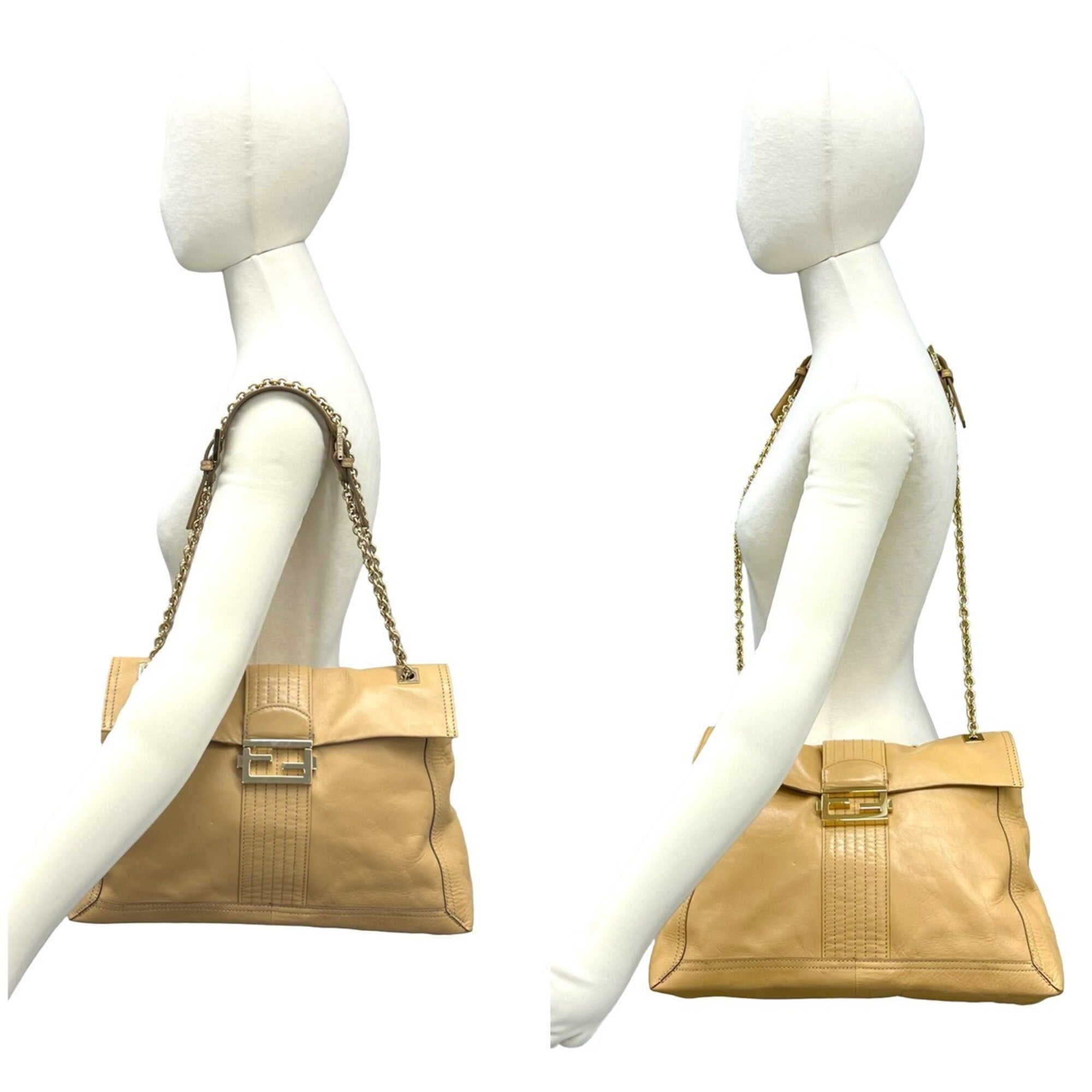 Fendi Beige Leather Shoulder Bag Tote Bag (Pre-Owned)