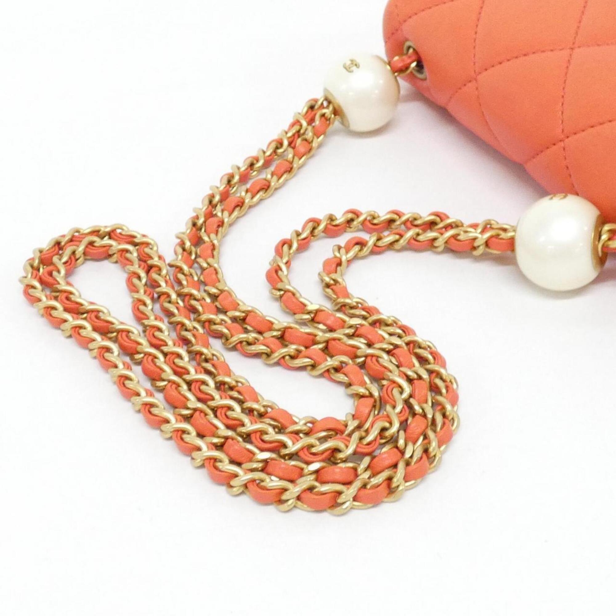 Chanel Orange Artificial Pearl Leather Shoulder Bag (Pre-Owned)