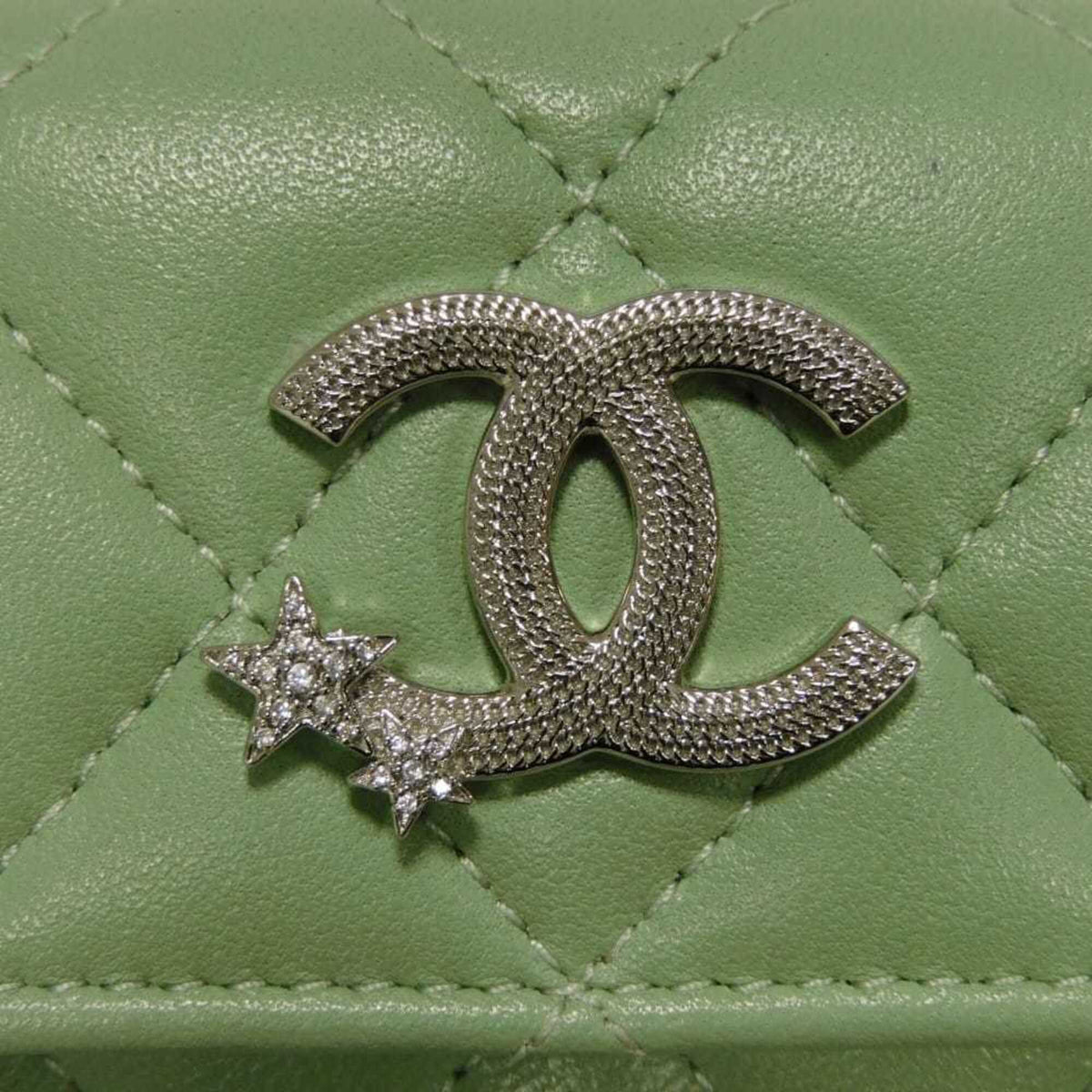 Chanel Light Green Rhinestone Wallet (Tri-Fold) (Pre-Owned)