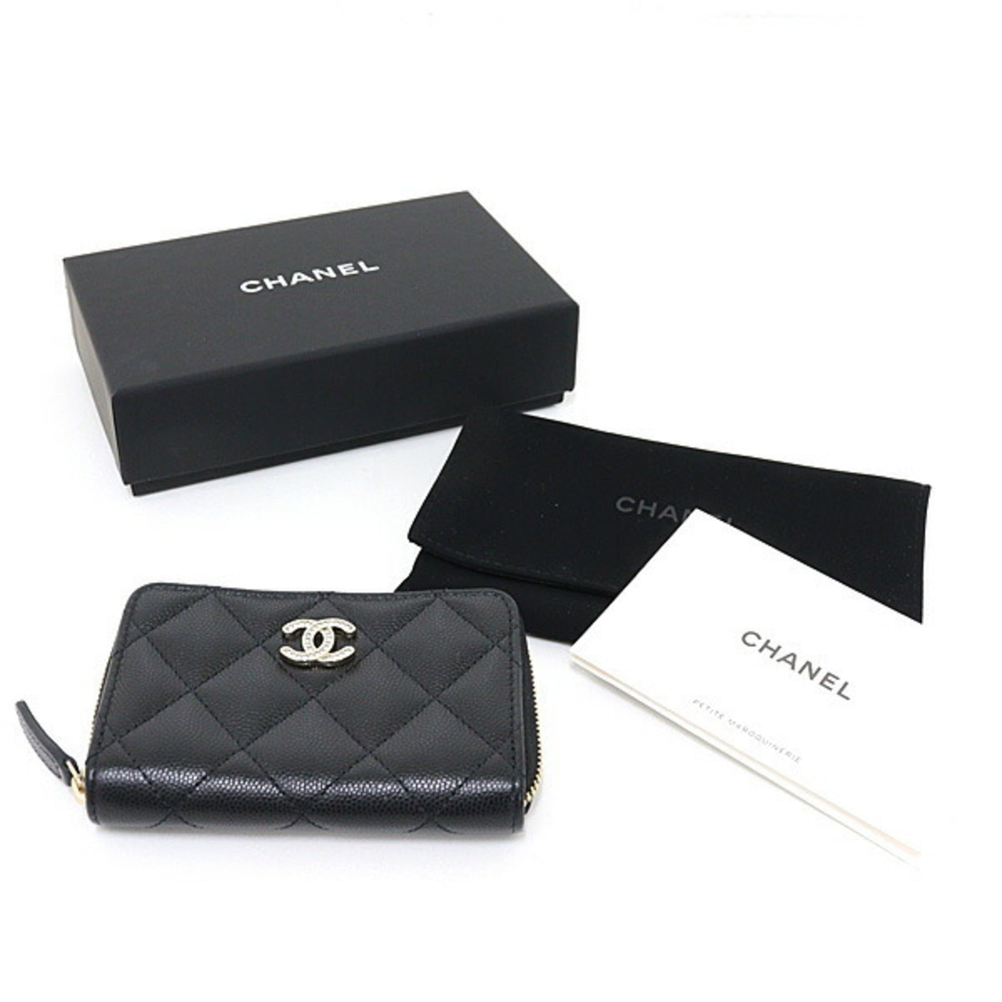 Chanel Matelasse Black Grained Calfskin Metal Coin Purse/Coin Case (Pre-Owned)