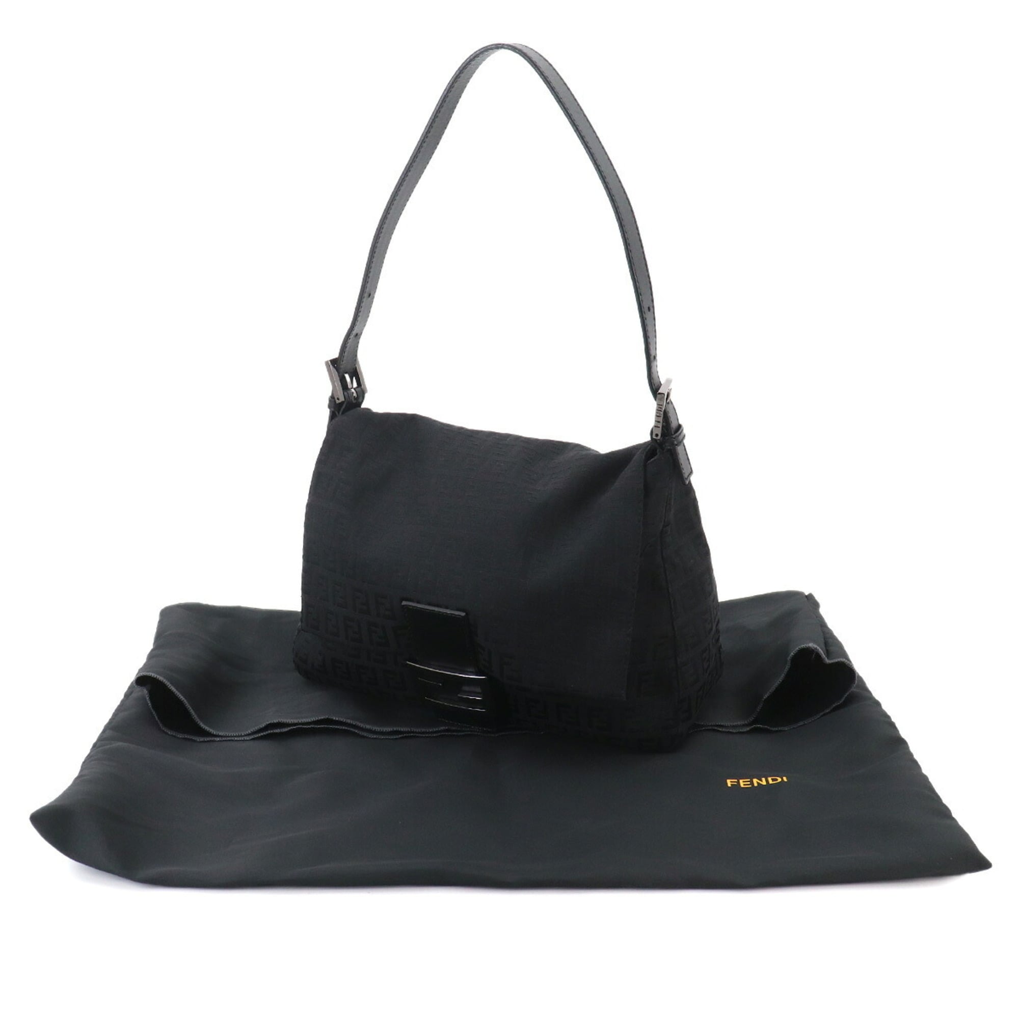 Fendi Black Canvas Leather Handbag Shoulder Bag (Pre-Owned)