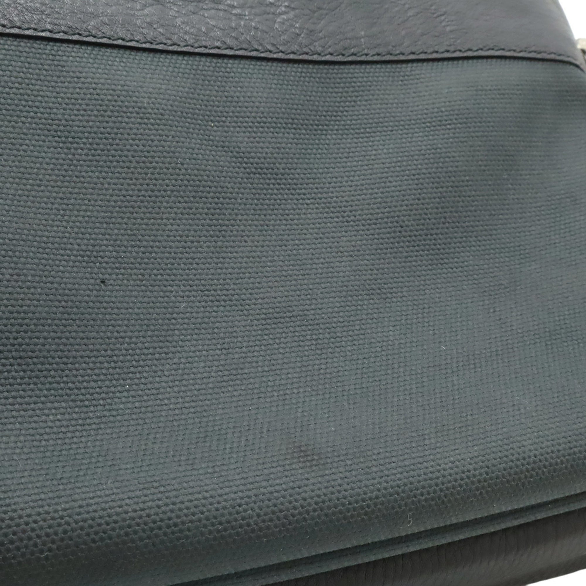Bvlgari Black Leather Canvas Handbag Shoulder Bag (Pre-Owned)