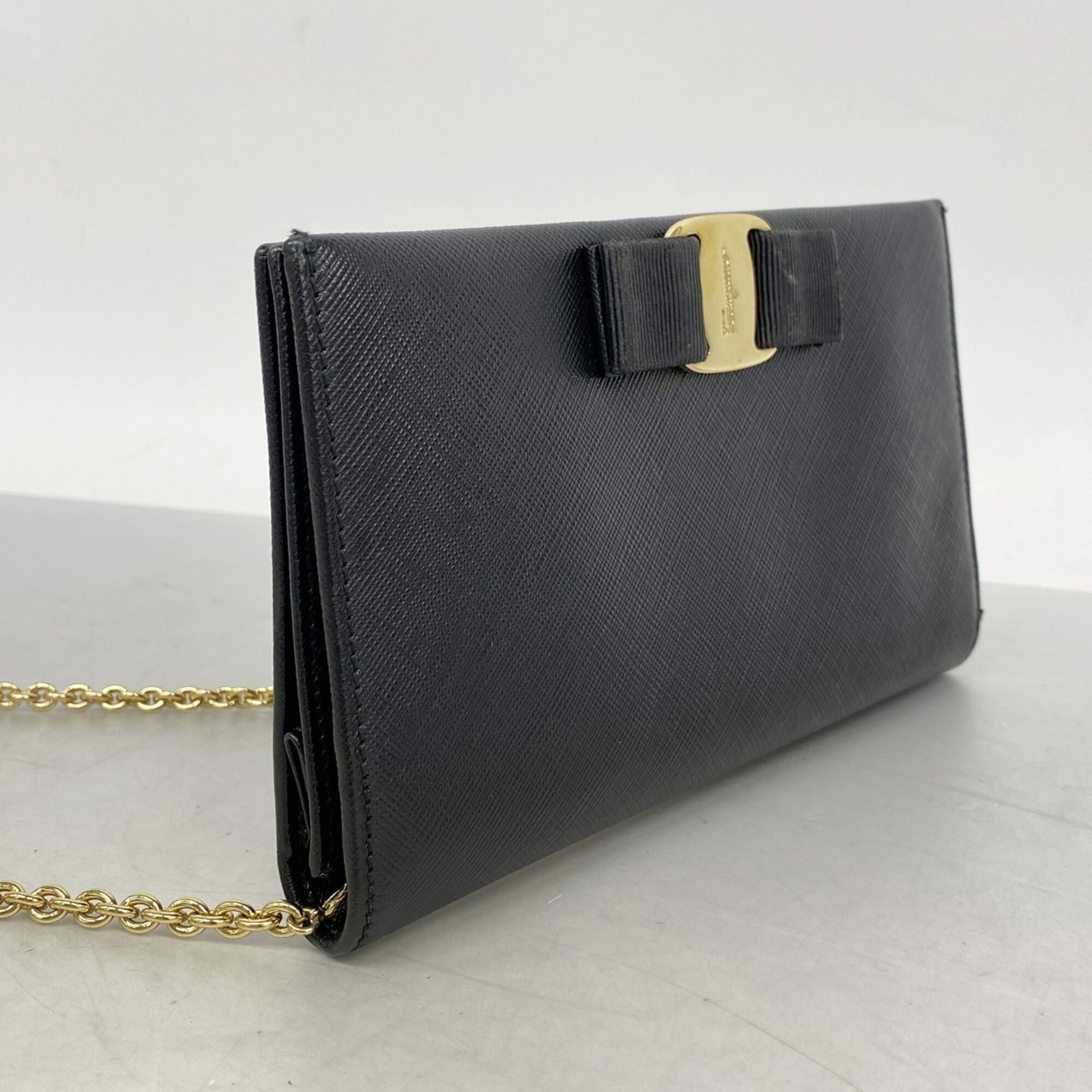 Salvatore Ferragamo Black Leather Chain/Shoulder Wallet (Pre-Owned)