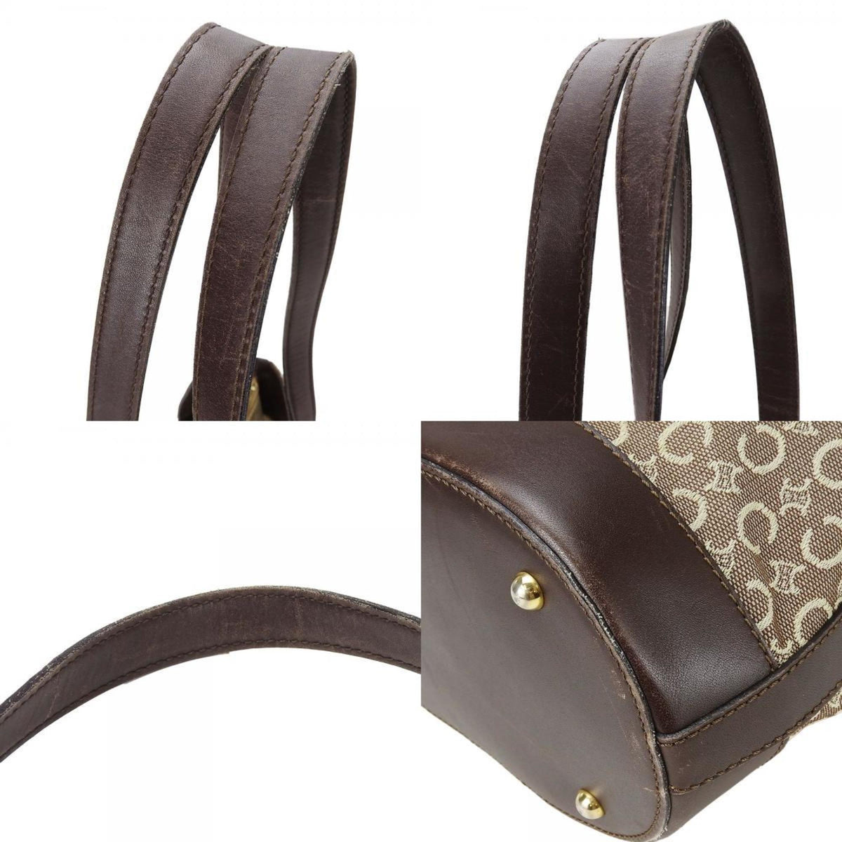 Celine Beige Dark Brown Canvas Leather Tote Bag (Pre-Owned)