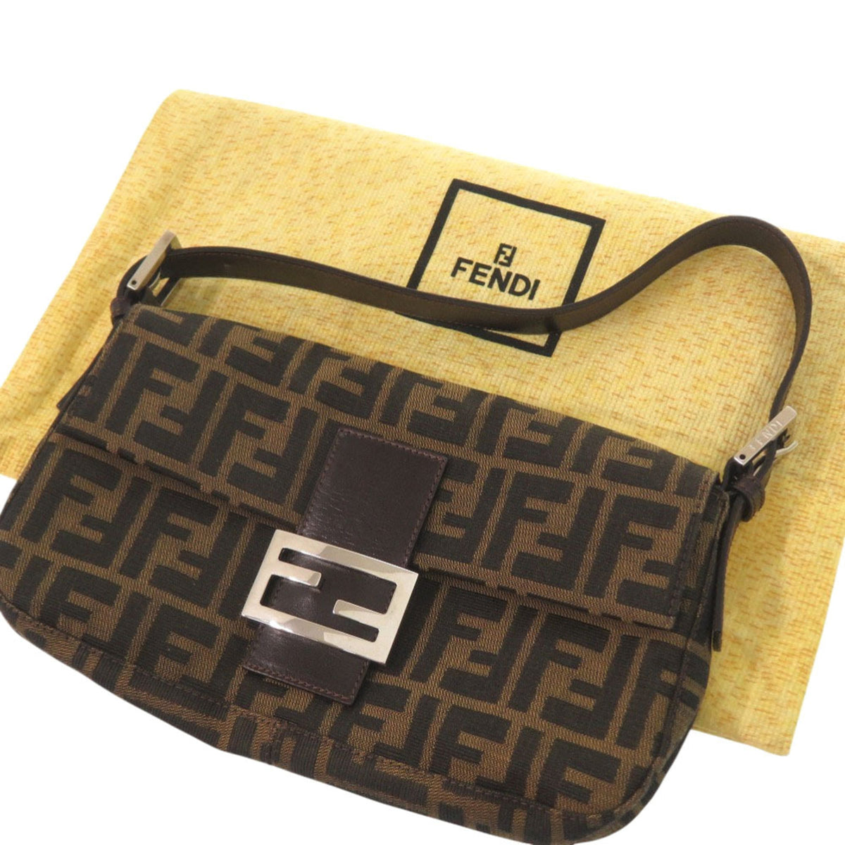 Fendi Brown Leather Nylon Handbag (Pre-Owned)