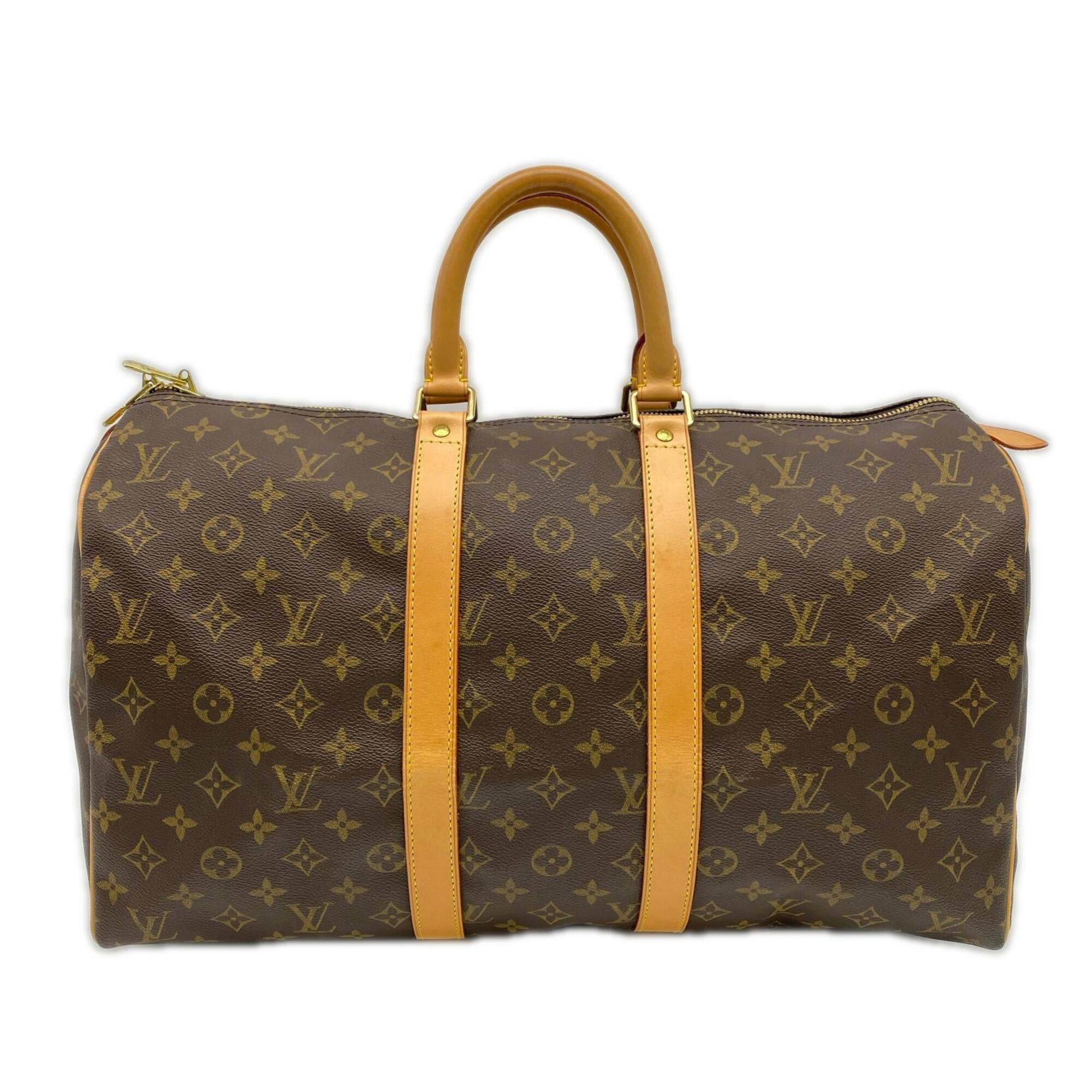 Louis Vuitton Monogram Beige Brown Coated Canvas Leather Boston Bag (Pre-Owned)