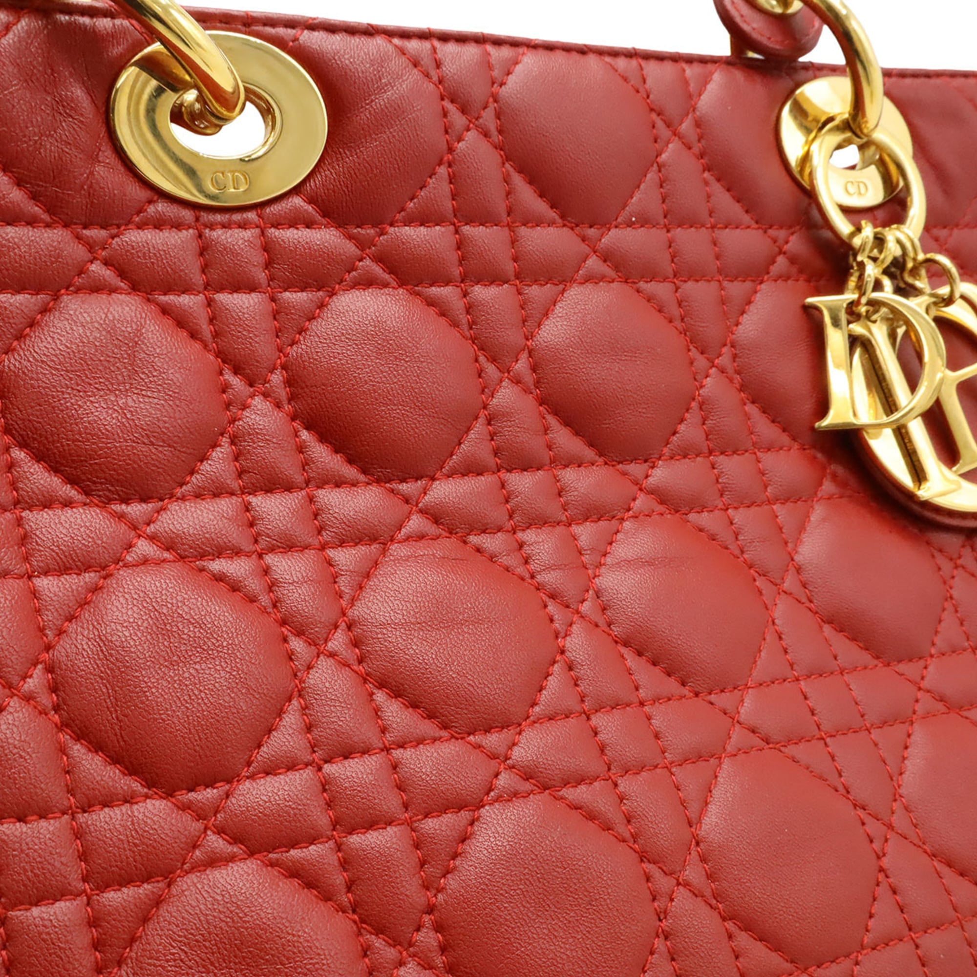 Christian Dior Red Color Leather Handbag Tote Bag (Pre-Owned)