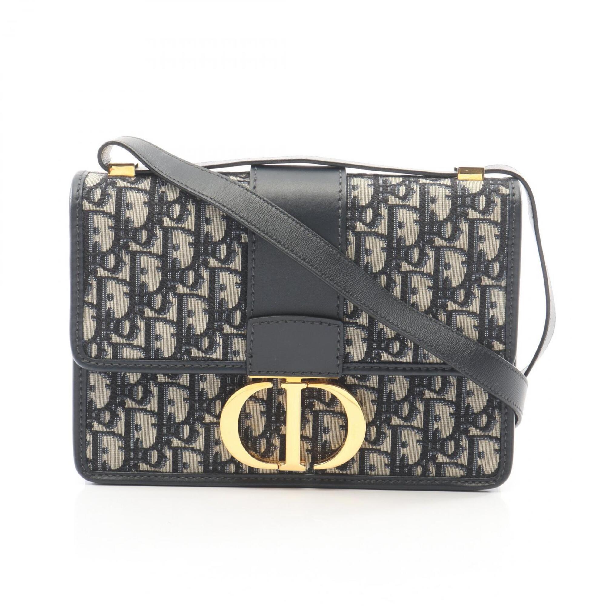 Christian Dior Beige Black Navy Canvas Leather Handbag Shoulder Bag (Pre-Owned)