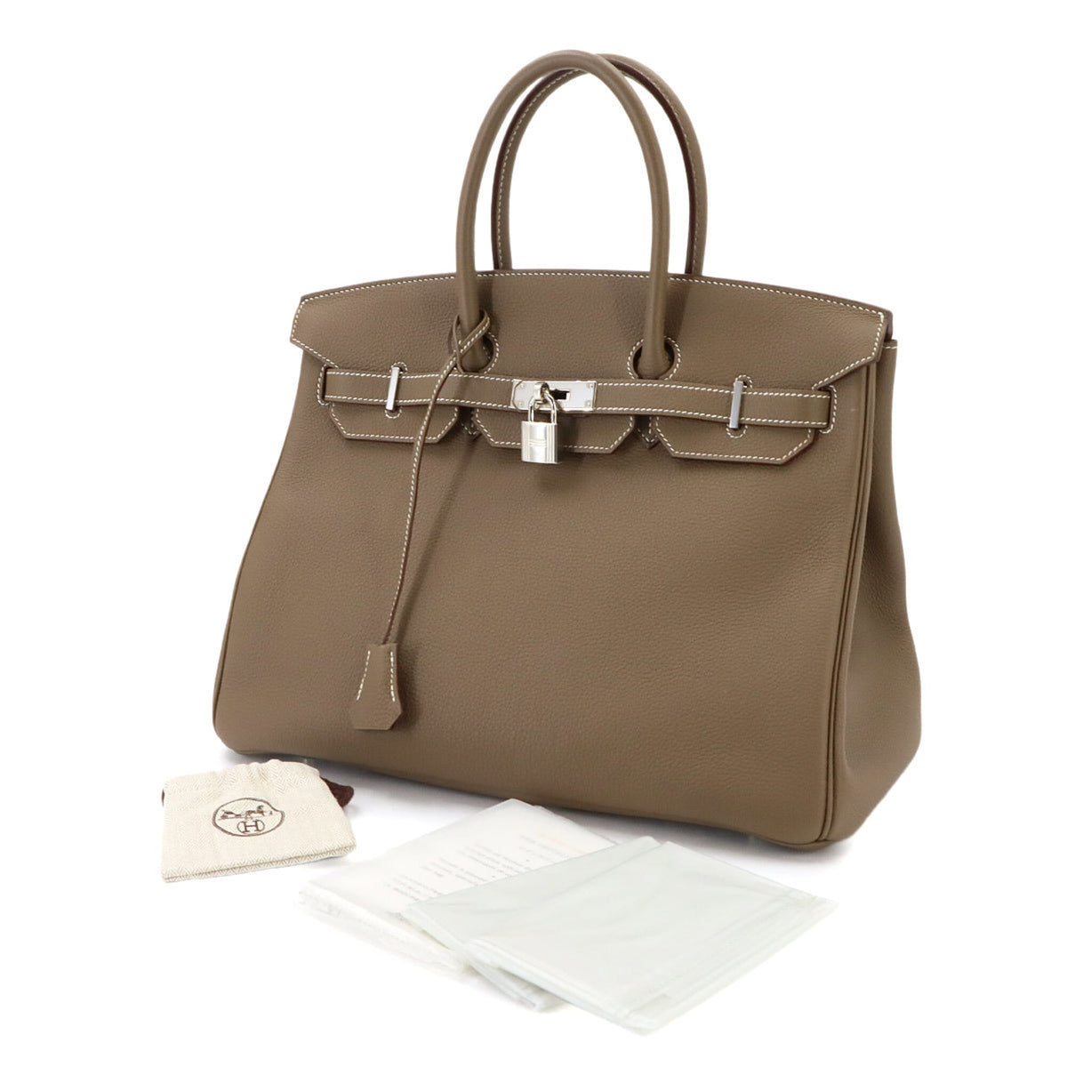 Hermes Etoupe Gray Togo Leather Handbag (Pre-Owned)