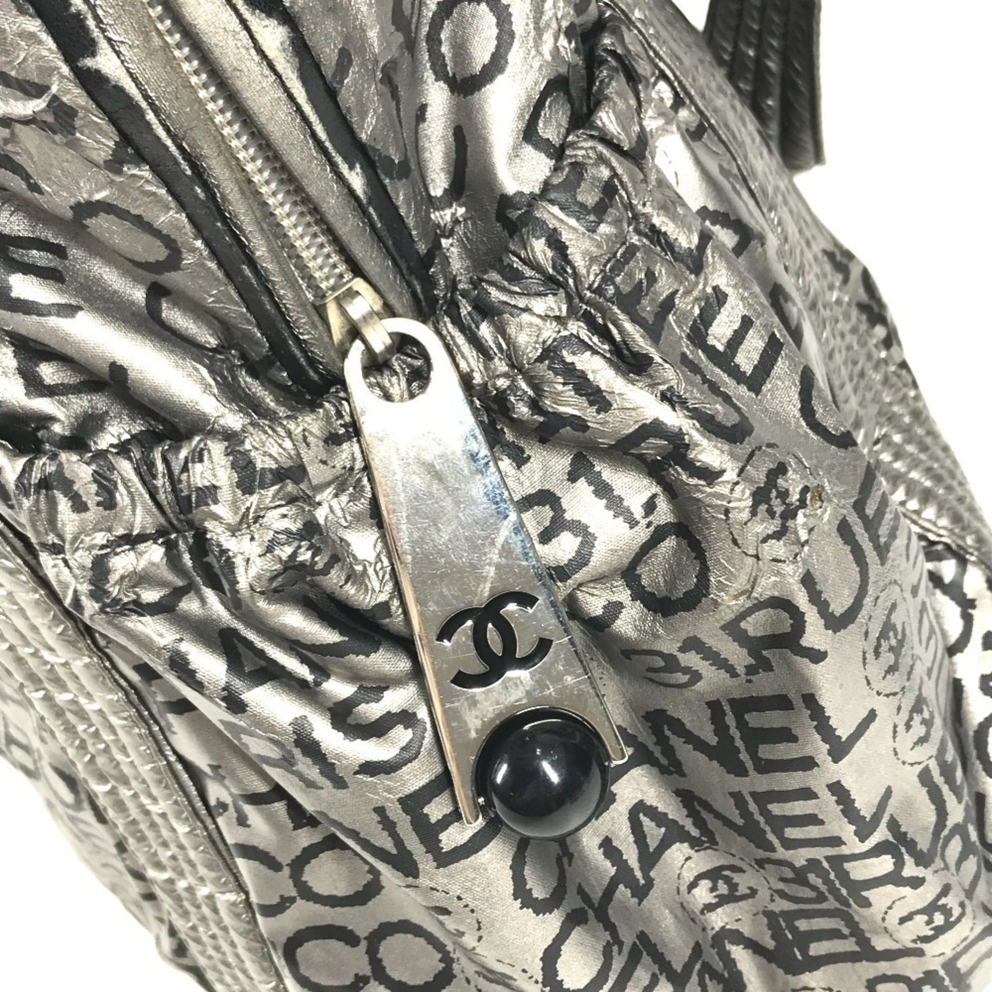 Chanel Unlimited Black Silver Nylon Canvas Handbag Shoulder Bag Tote Bag (Pre-Owned)