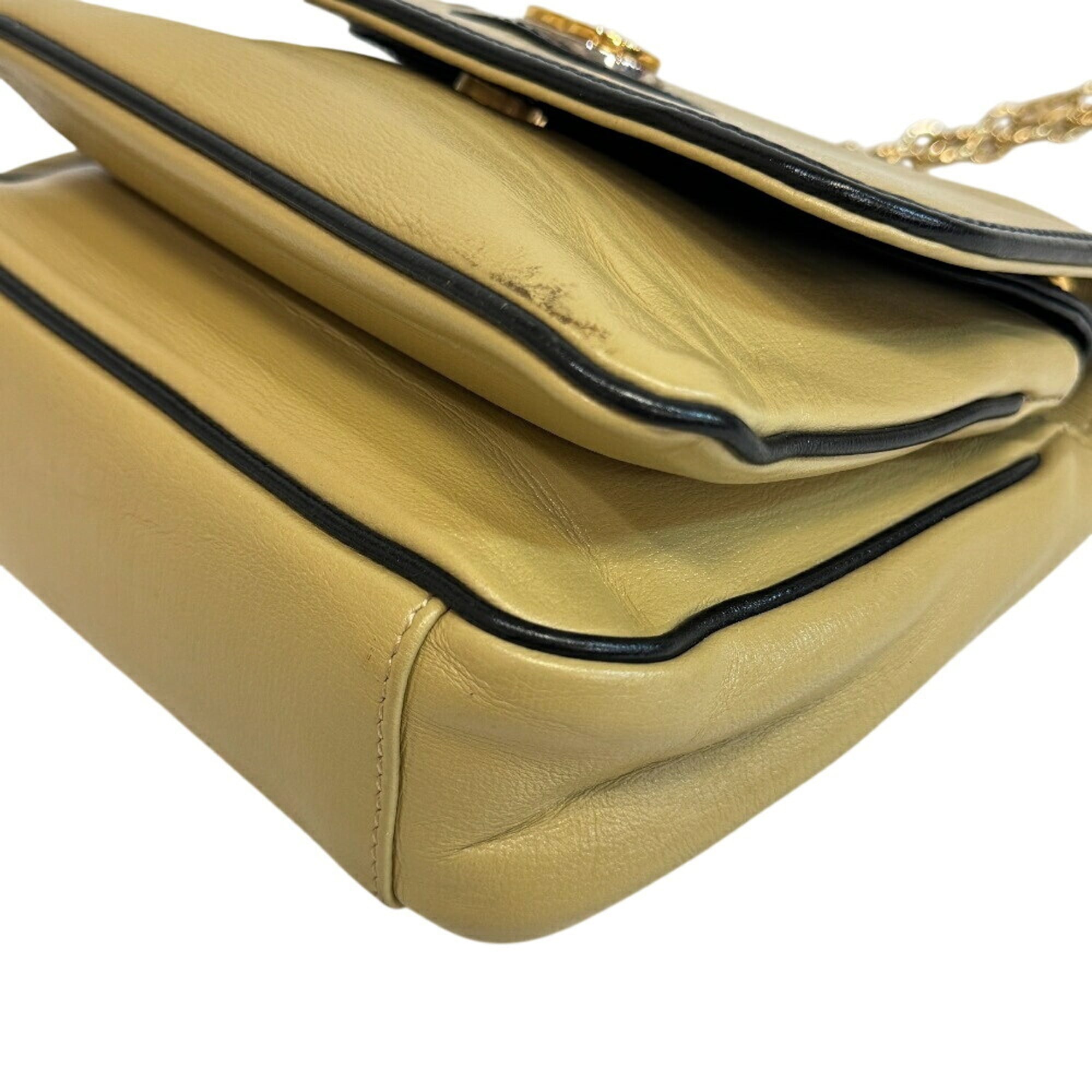 Gucci Beige Black Leather Handbag Shoulder Bag (Pre-Owned)