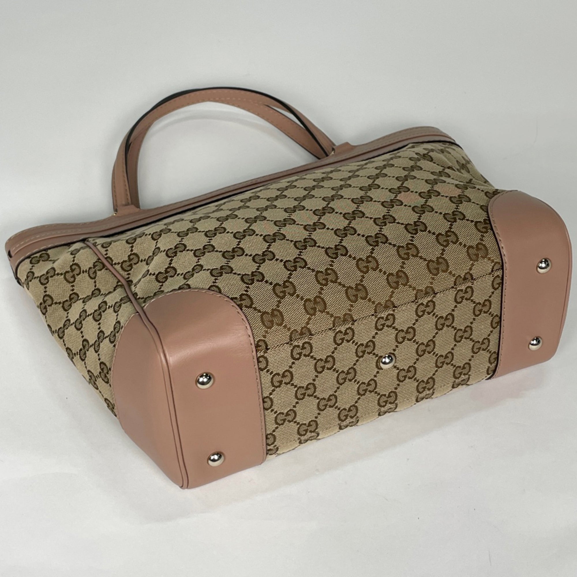 Gucci Beige Pink Gg Canvas Leather Handbag (Pre-Owned)