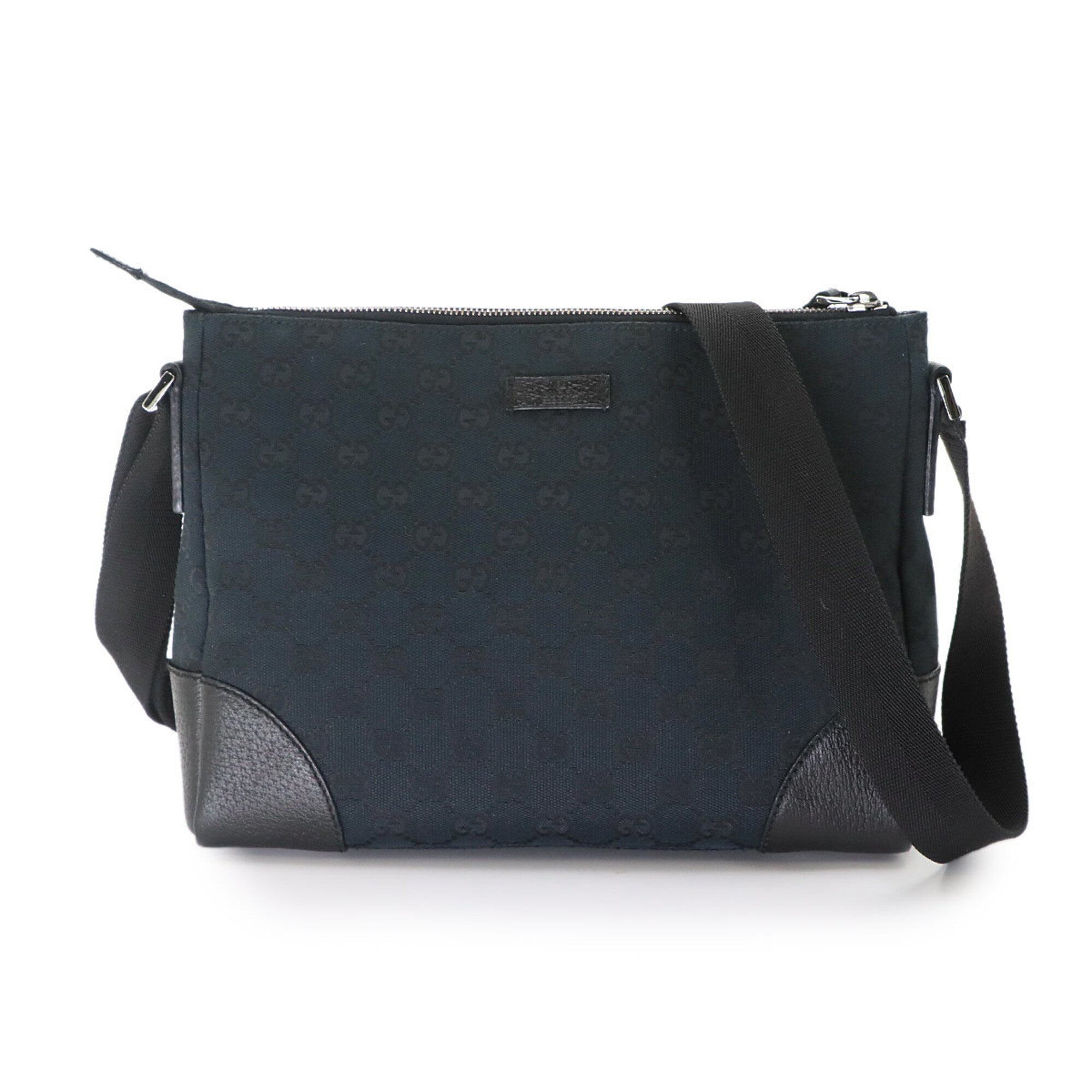 Gucci Black Gg Canvas Leather Handbag Shoulder Bag (Pre-Owned)